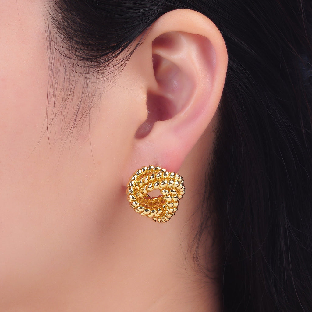 24K Gold plated 20mm Croissant Coil Geometric Knot Stud Earrings | AB705