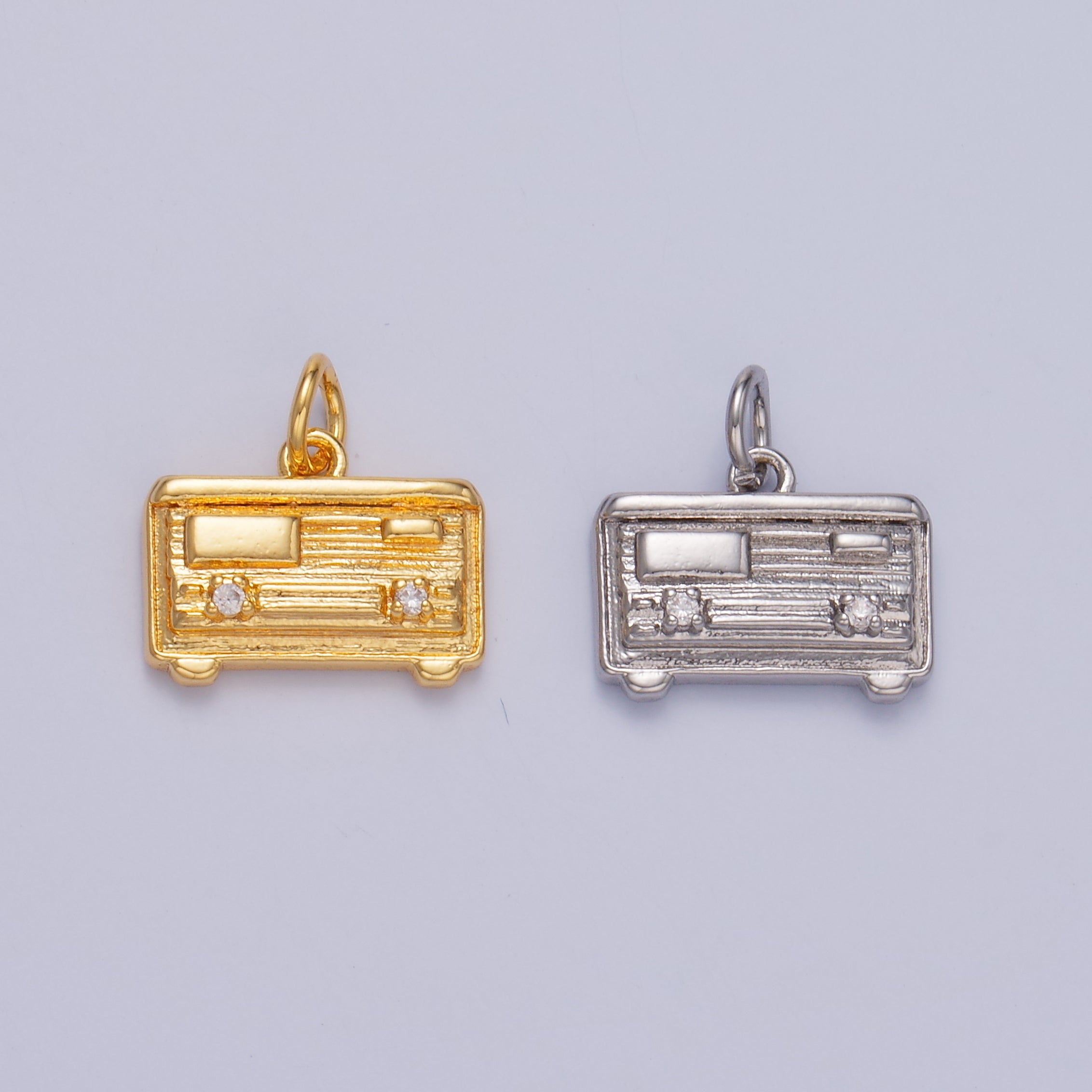 24K Gold plated CZ Vintage Music Radio Charm in Gold & Silver | W414