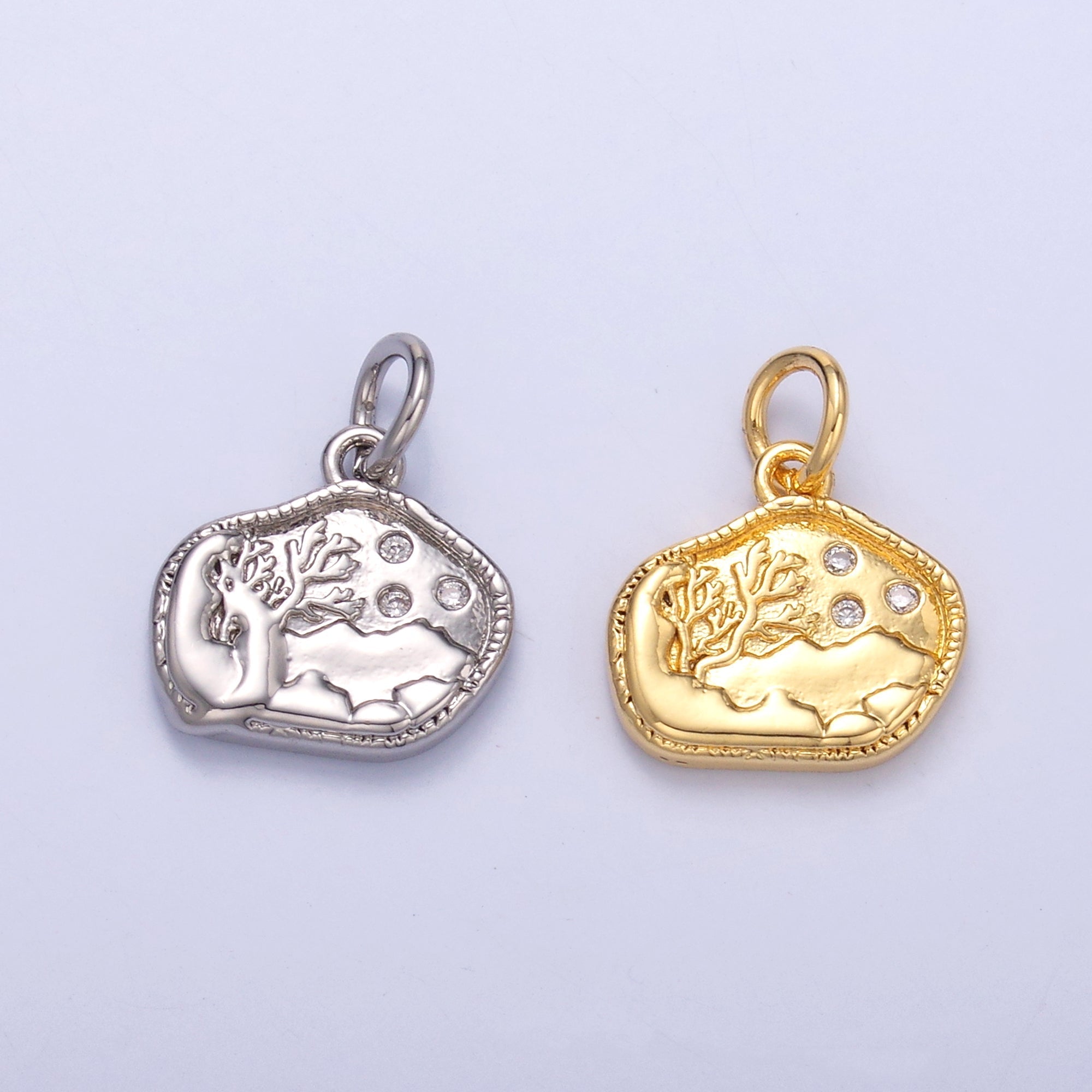 24K Gold plated CZ Dotted Ocean Sea Coral Reef Charm in Gold & Silver | N072