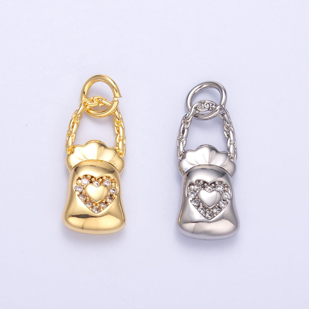 24K Gold plated Micro Paved CZ Heart Bag Charm in Gold & Silver | C043