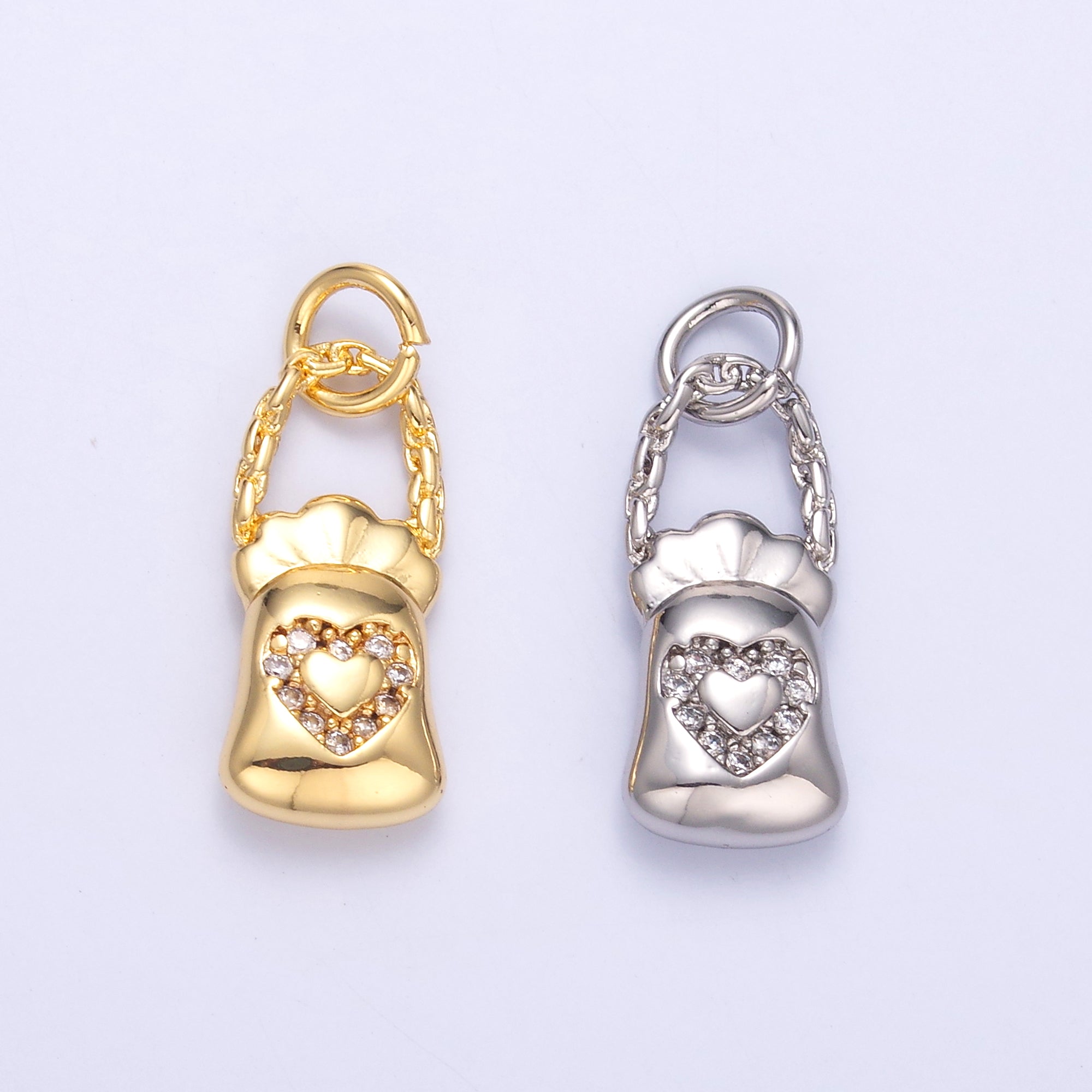 24K Gold plated Micro Paved CZ Heart Bag Charm in Gold & Silver | C043