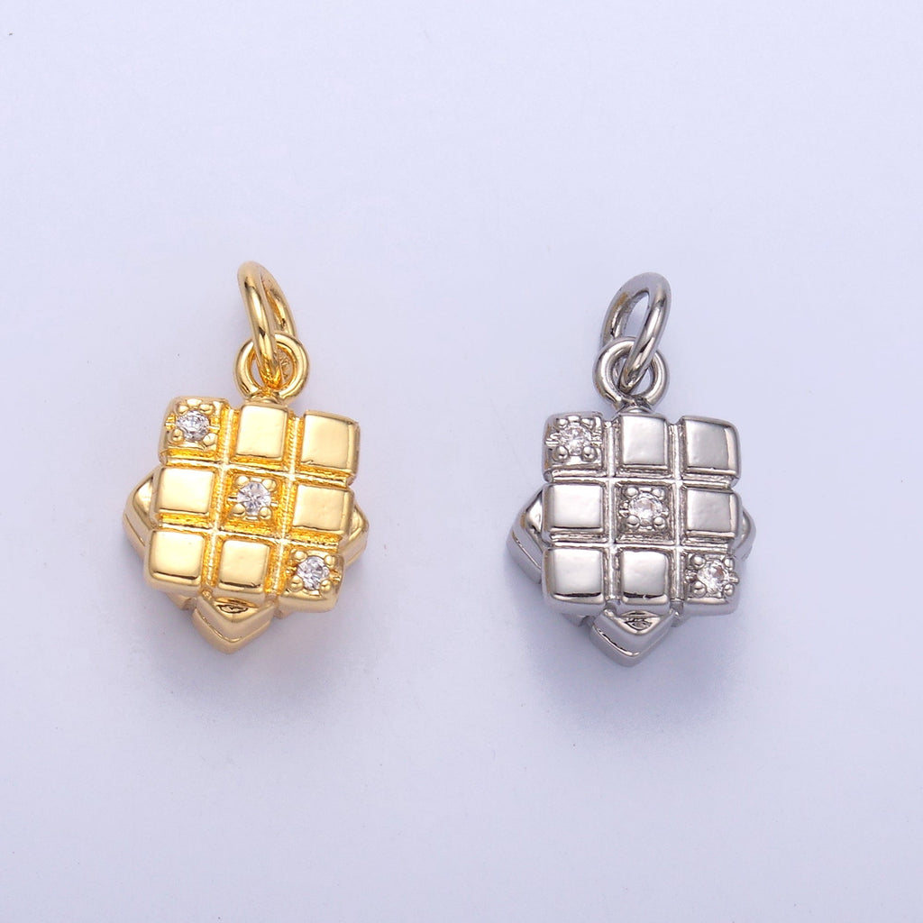 24K Gold plated CZ Game Cube Charm in Gold & Silver | N011