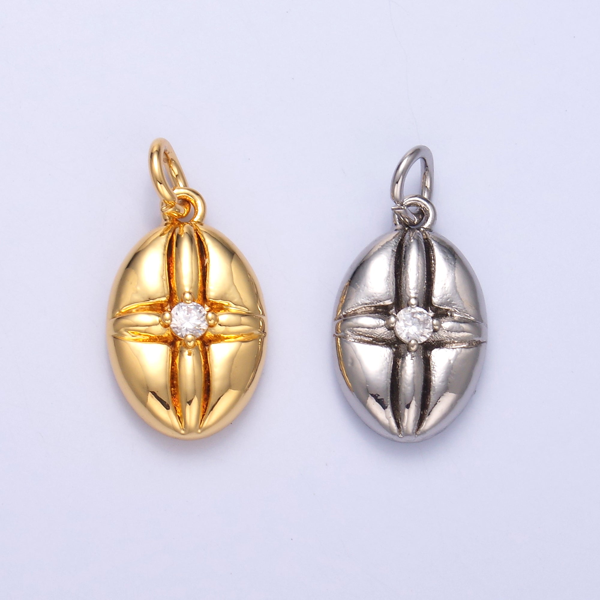 24K Gold plated CZ Flower Oval Charm in Gold & Silver | N074