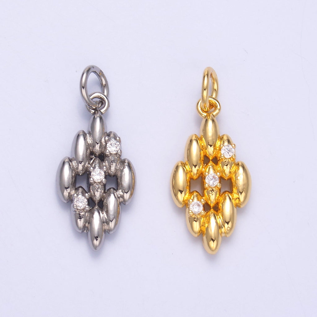 24K Gold plated Geometric Sphere Quilted Charm in Gold & Silver | N005