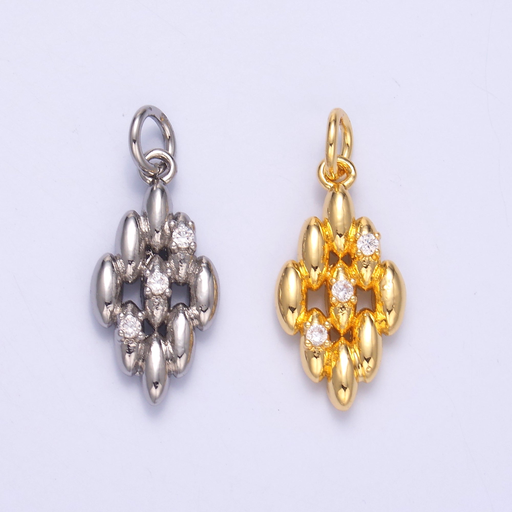 24K Gold plated Geometric Sphere Quilted Charm in Gold & Silver | N005