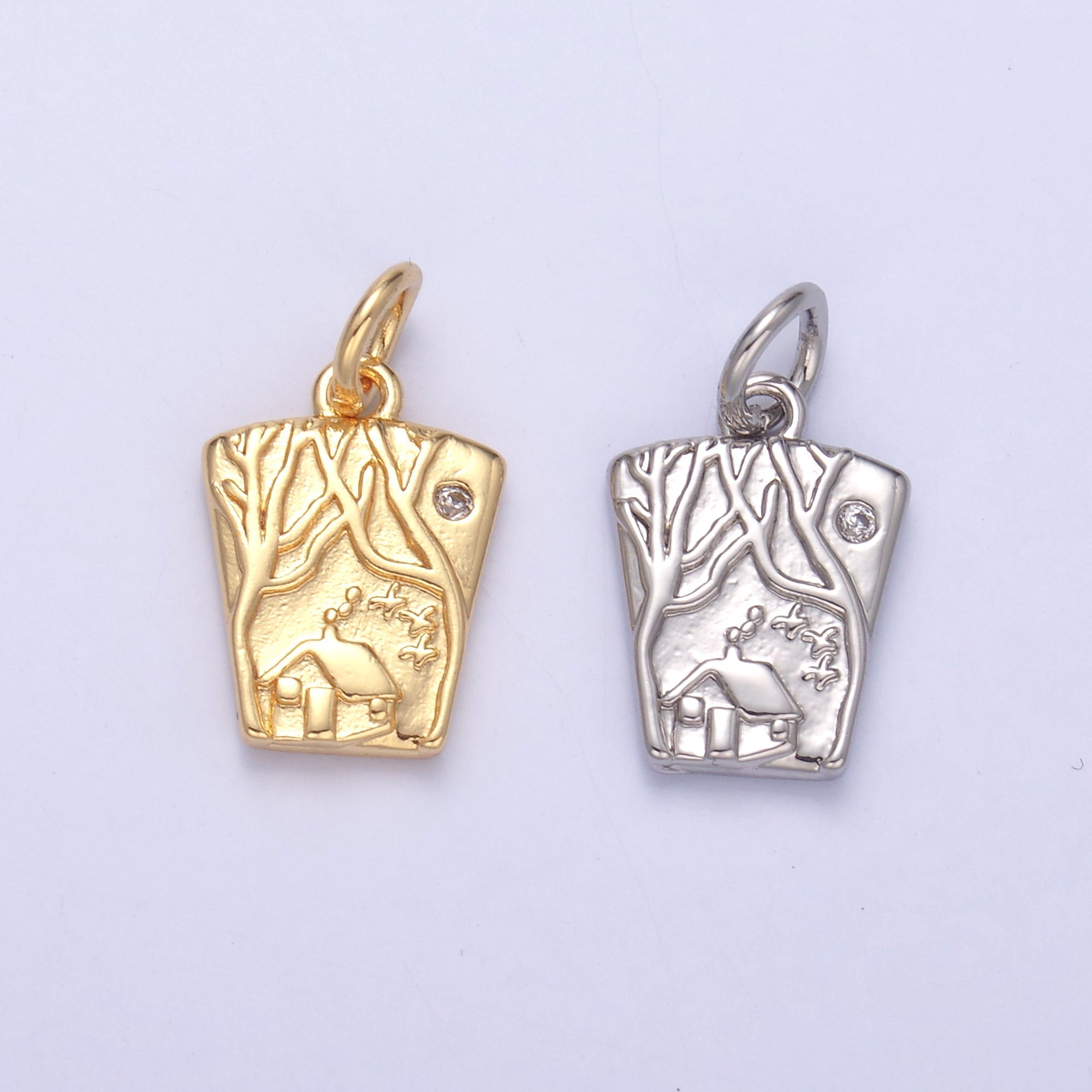 24K Gold plated Wooden Cabin House in Forest Charm in Gold & Silver | N009