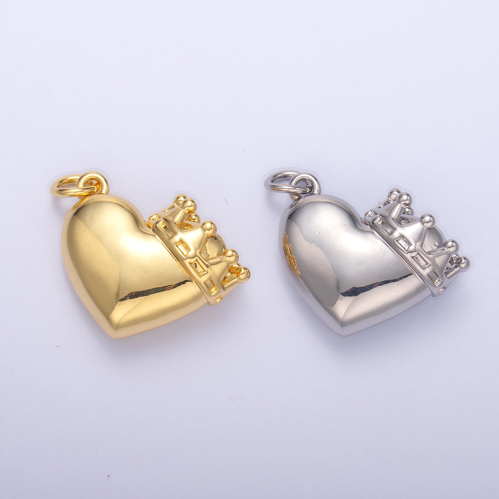 24K Gold plated Chubby Heart Crown Charm in Gold & Silver | C038