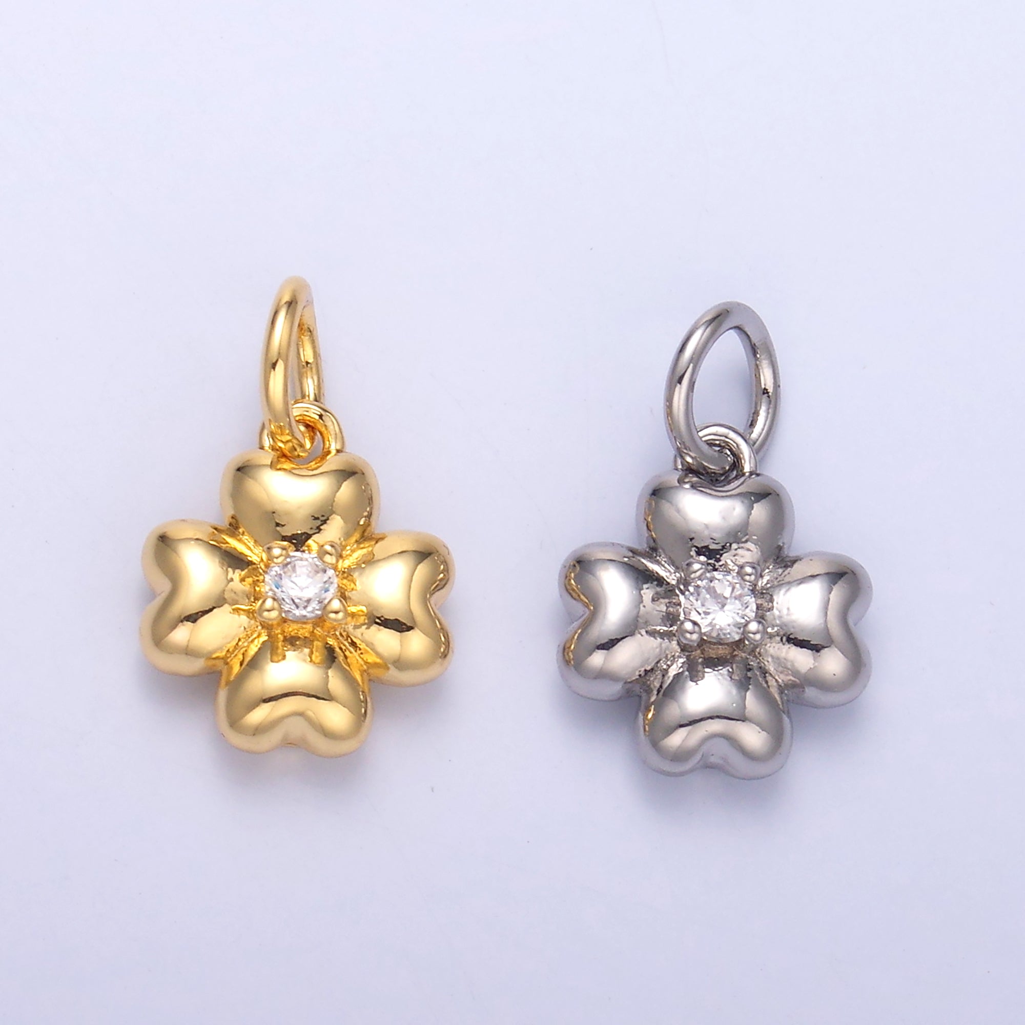 24K Gold plated Clear CZ Chubby Flower Multidimensional 3D Charm in Gold & Silver | N018