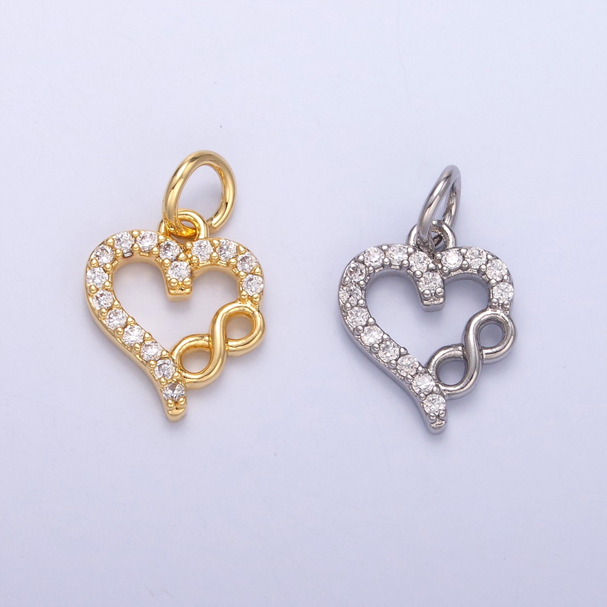24K Gold plated Micro Paved CZ Infinite Heart Charm in Gold & Silver | N023