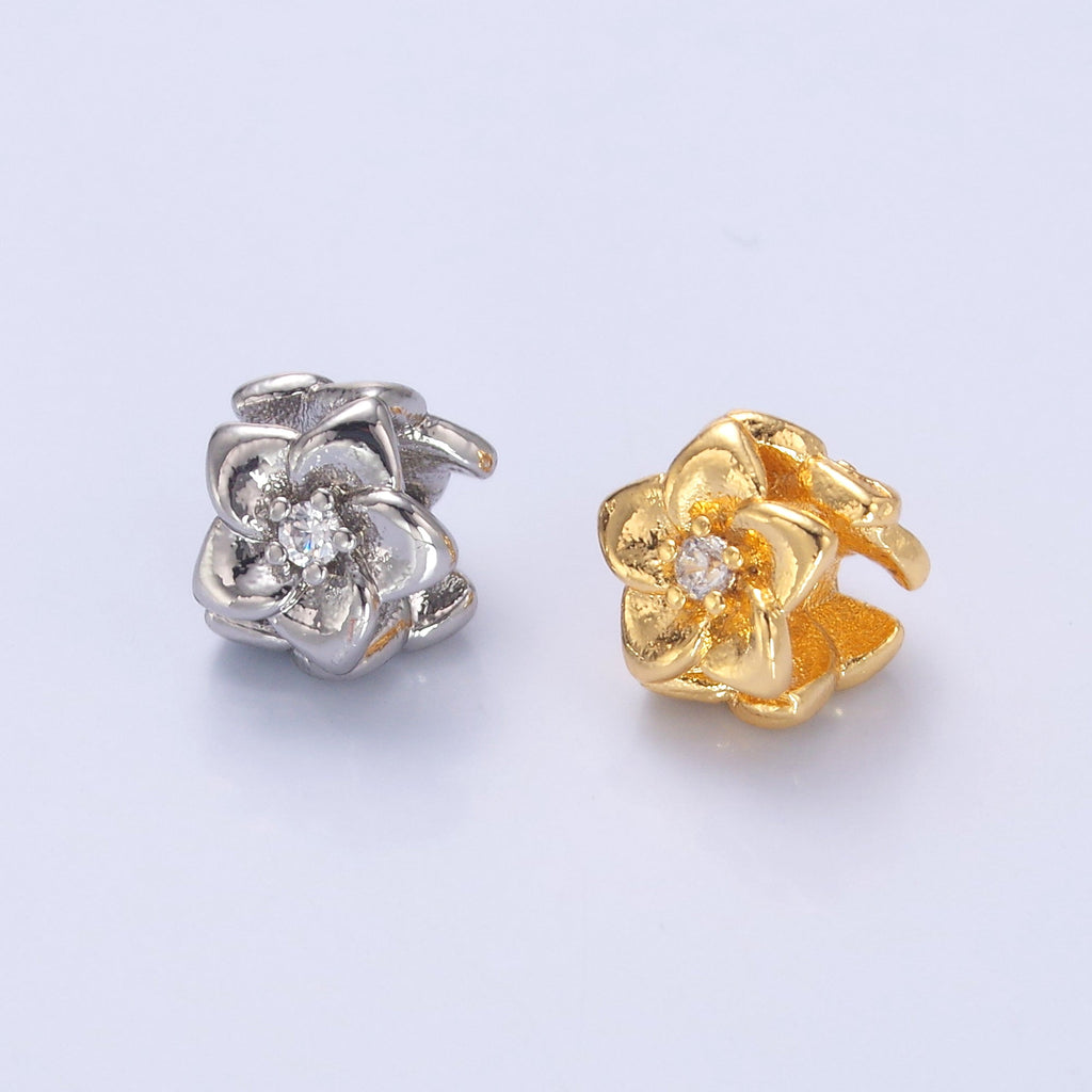 24K Gold plated CZ Daffodil Flower Bead in Gold & Silver | B242