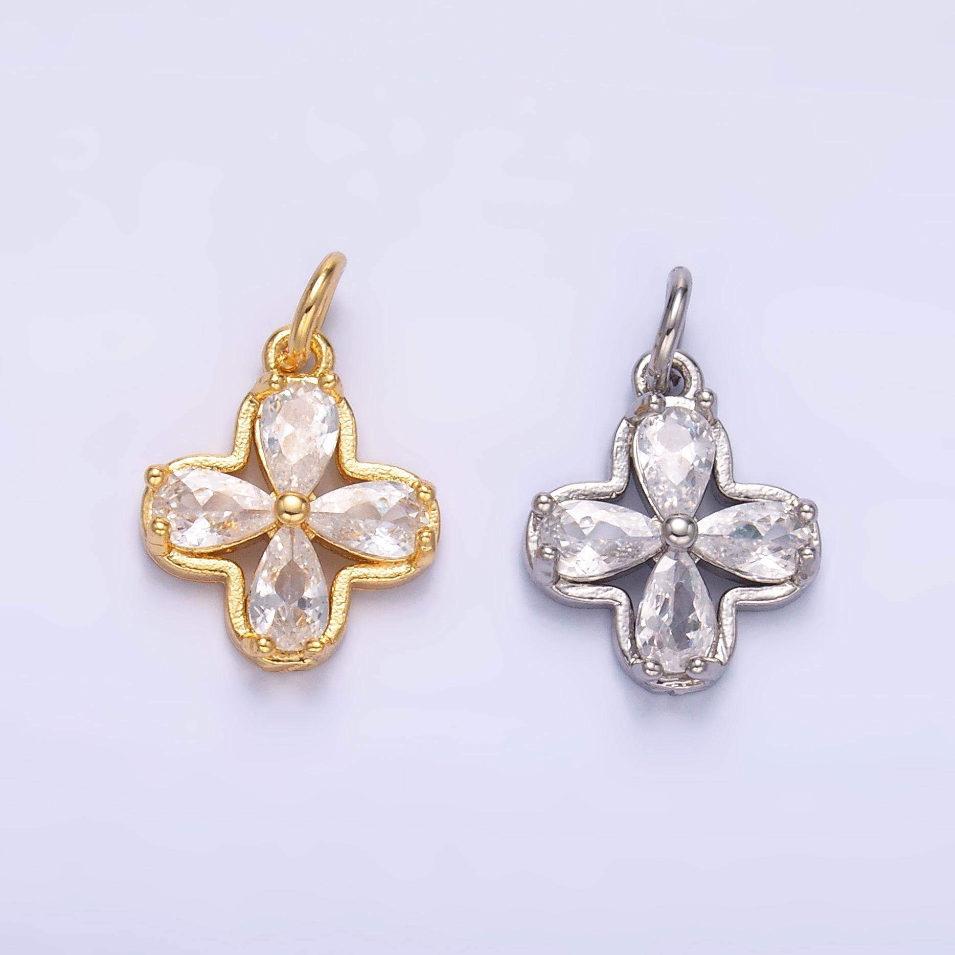 24K Gold plated Clear CZ Bezel Flower Mini Charm in Gold & Silver | C033