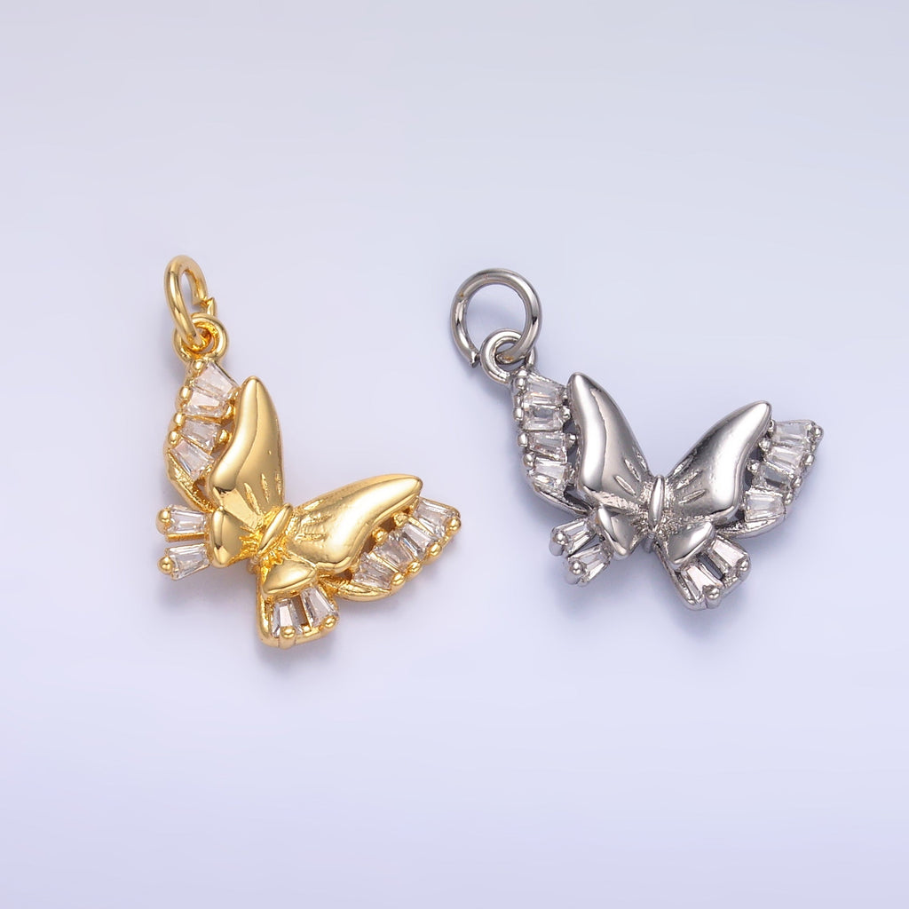 24K Gold plated Baguette CZ Butterfly Charm in Gold & Silver | C018