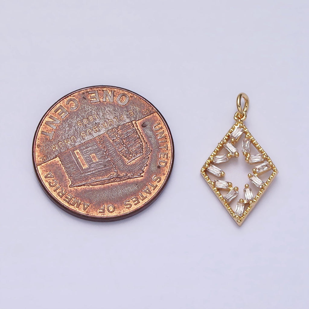 16K Gold plated Open Rhombus Clear Baguette CZ Add-On Charm in Gold & Silver | AC1211 AC1212