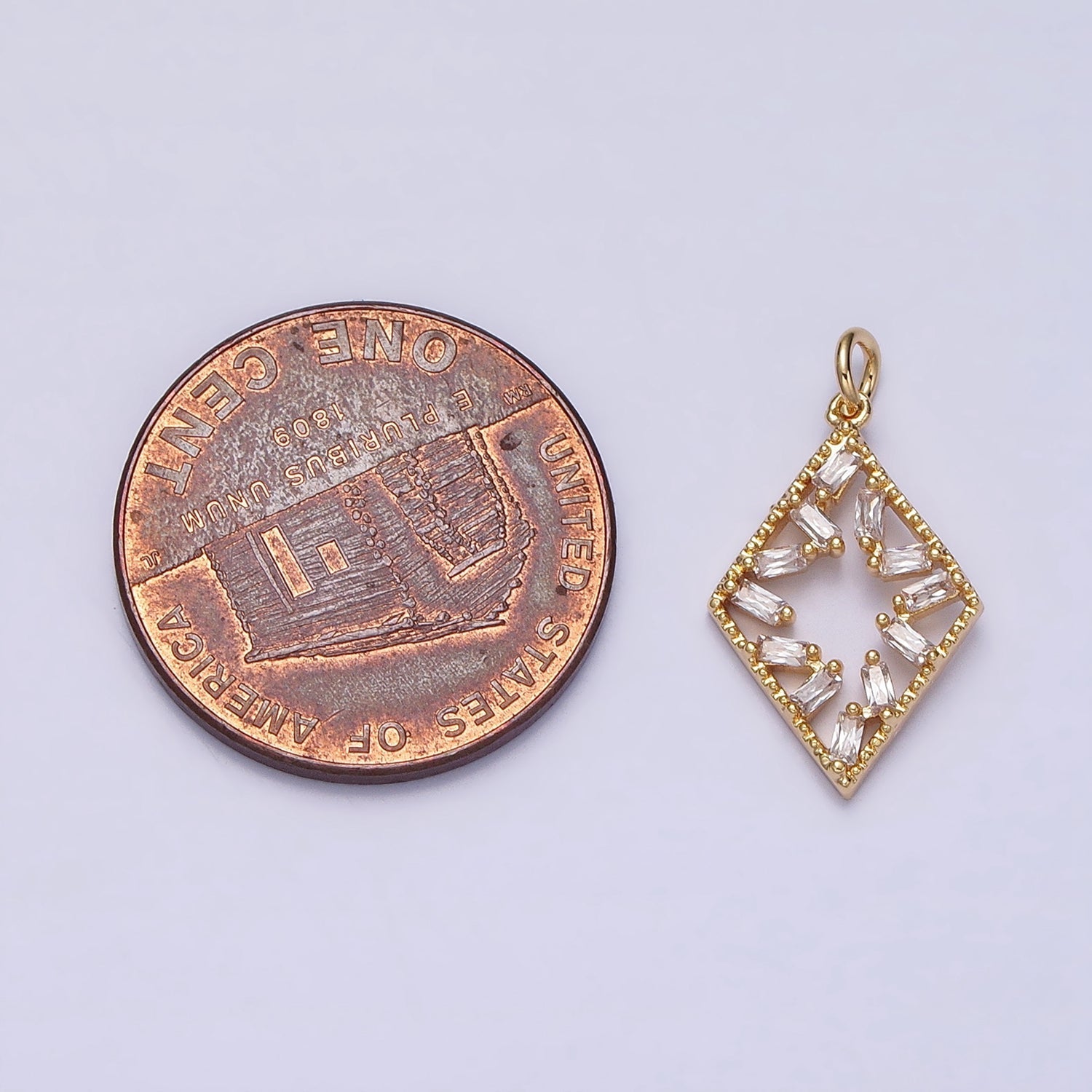 16K Gold plated Open Rhombus Clear Baguette CZ Add-On Charm in Gold & Silver | AC1211 AC1212