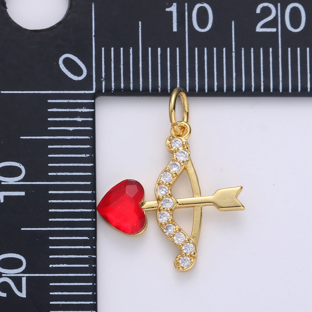 Gold Love Arrow with Red Heart Crystal Gold plated Charm - D573 - DLUXCA