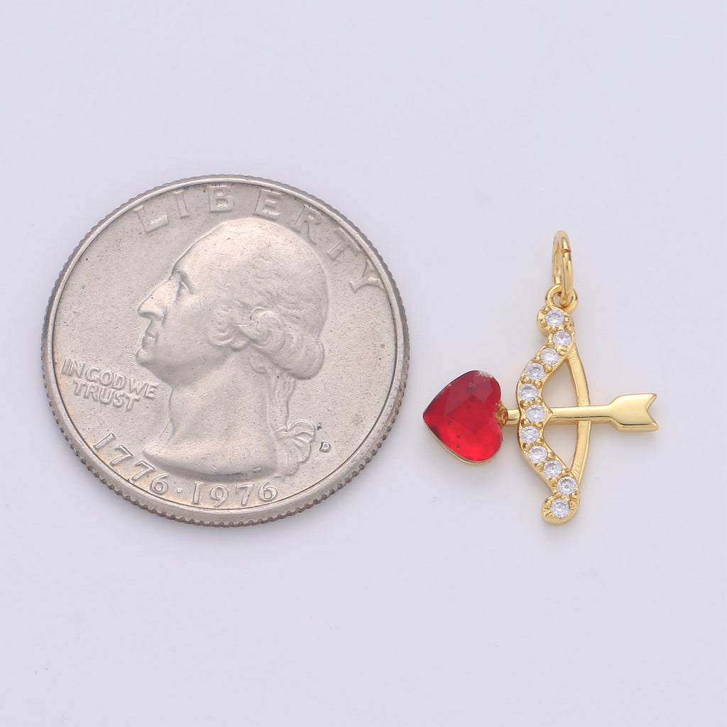 Gold Love Arrow with Red Heart Crystal Gold plated Charm - D573 - DLUXCA