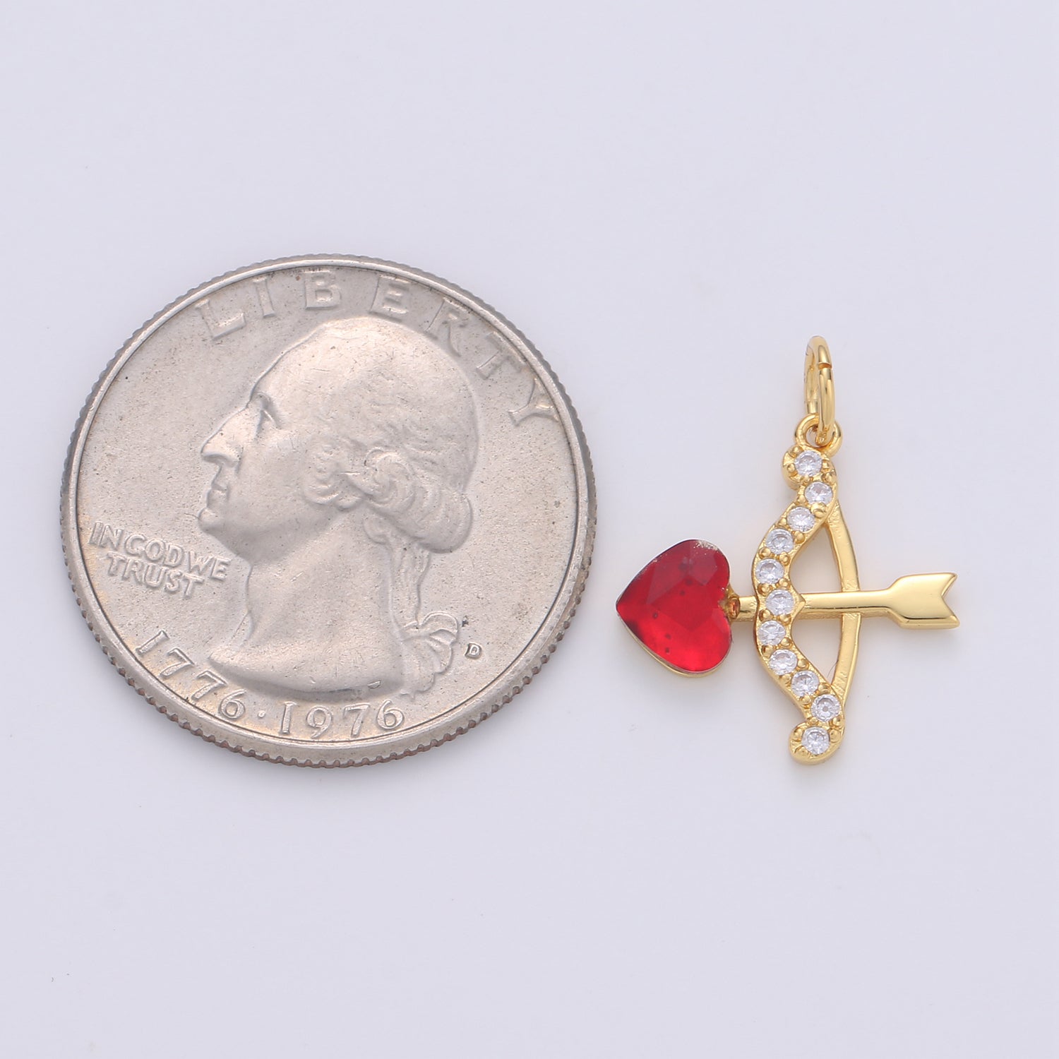 Gold Love Arrow with Red Heart Crystal Gold plated Charm - D573 - DLUXCA
