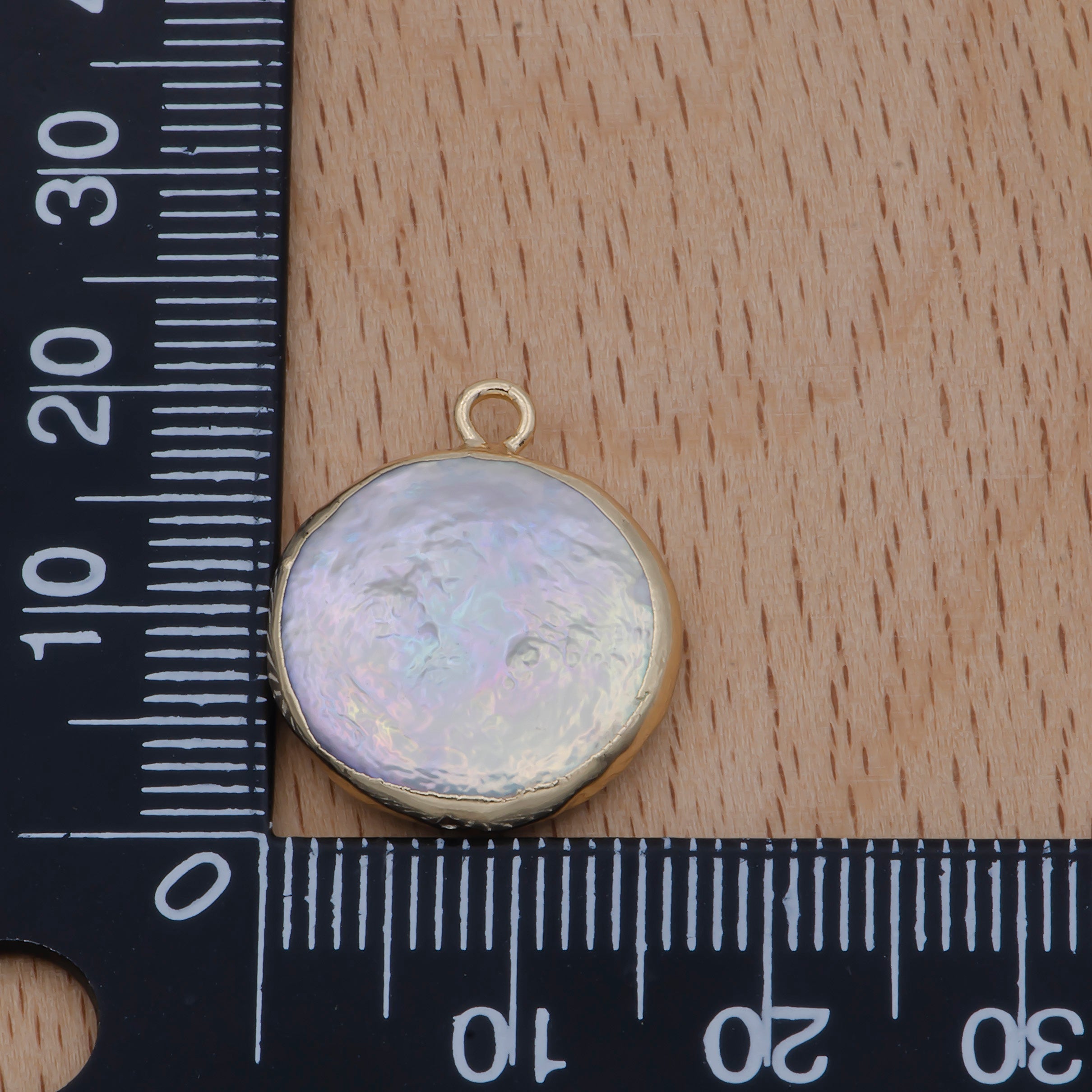 Natural Coin Pearl Charm 18mm Irregular Pearl Connector, Freeform Fresh Water Pearl Charm, Gold Plated Edged Pearl Jewelry Bulk - DLUXCA