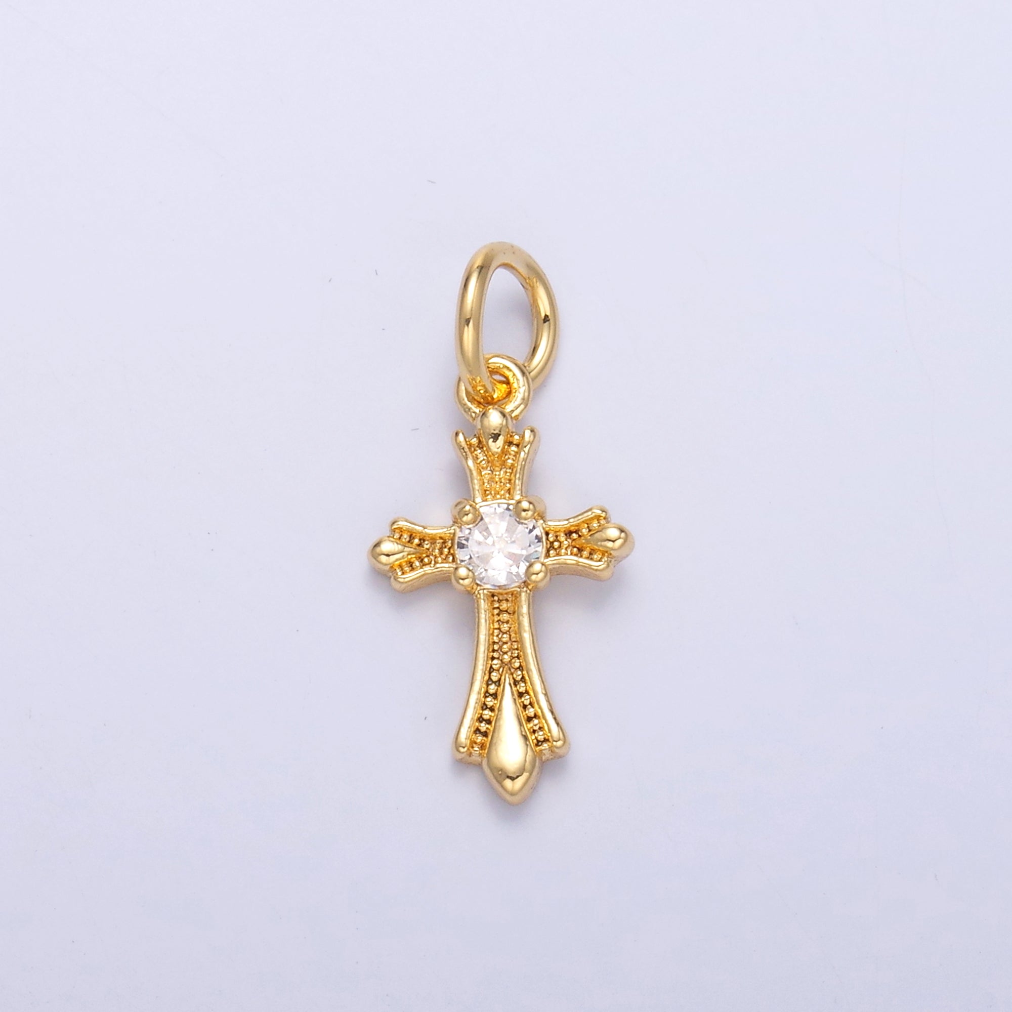 24K Gold plated CZ Fleur Cross Religious Charm in Gold & Silver | N002
