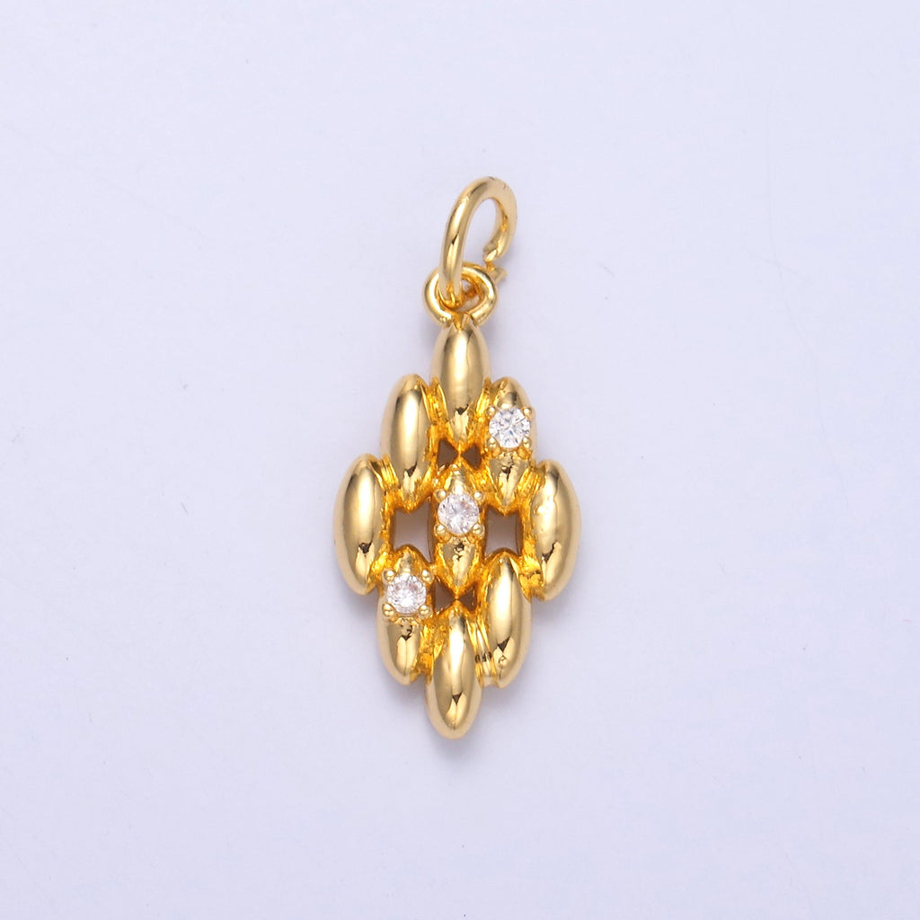 24K Gold plated Geometric Sphere Quilted Charm in Gold & Silver | N005