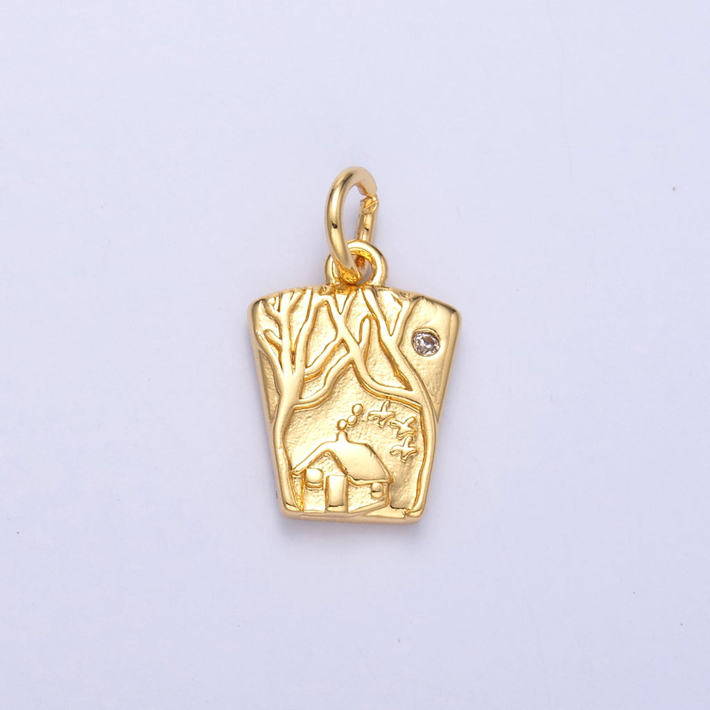 24K Gold plated Wooden Cabin House in Forest Charm in Gold & Silver | N009