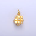 24K Gold plated CZ Game Cube Charm in Gold & Silver | N011