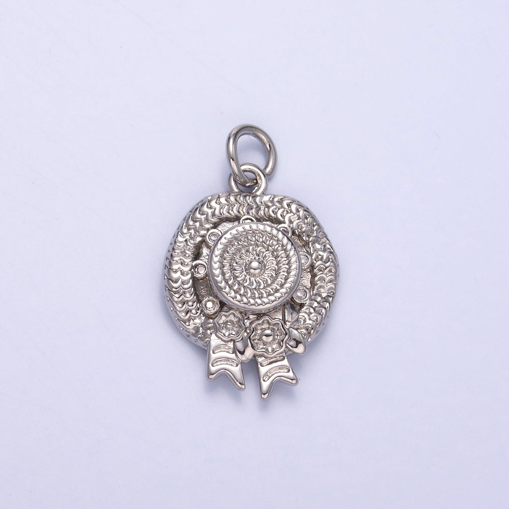24K Gold plated Clear CZ Flower Woven Beach Hat Charm in Gold & Silver | N015