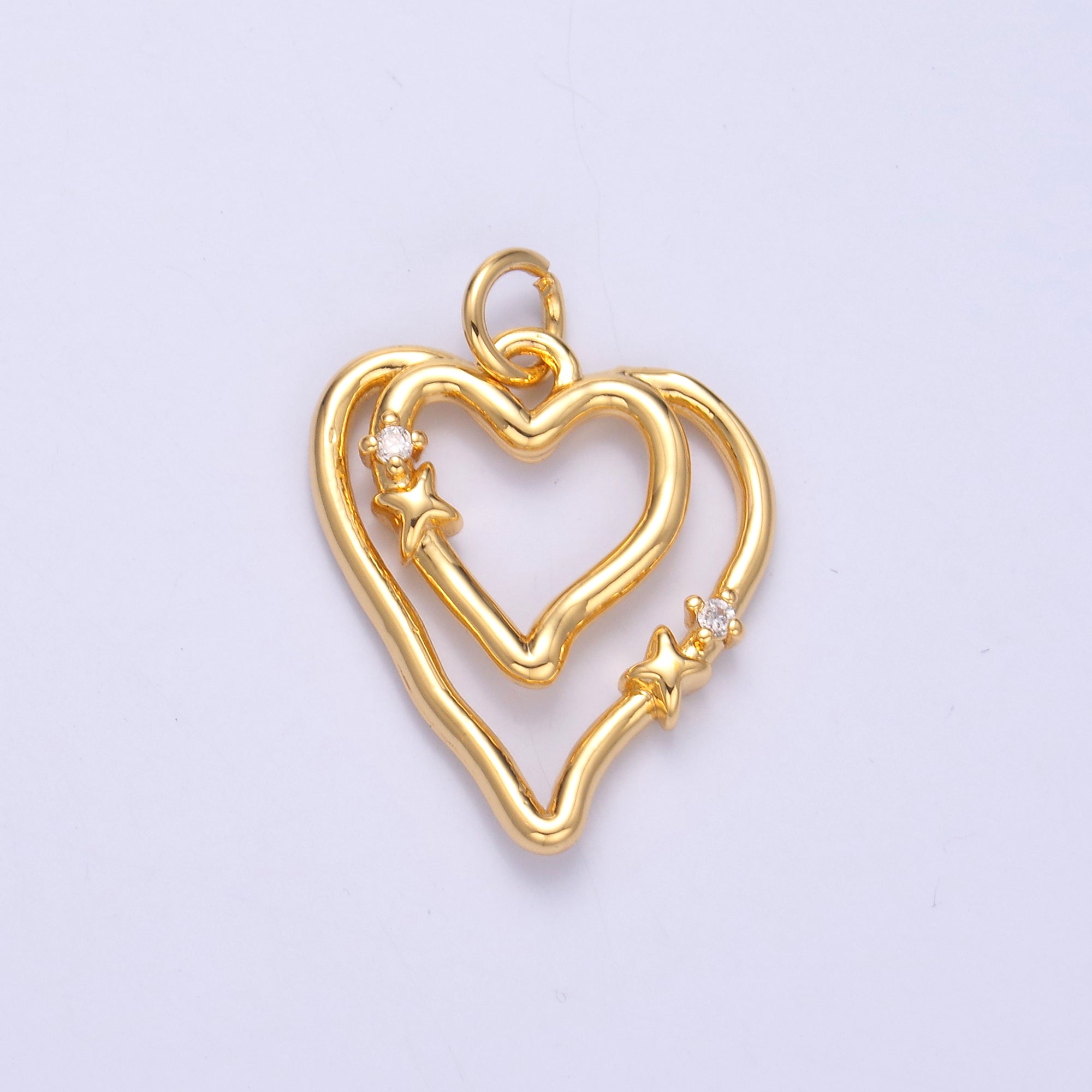24K Gold plated CZ Star Heart Double Band Charm in Gold & Silver | N016