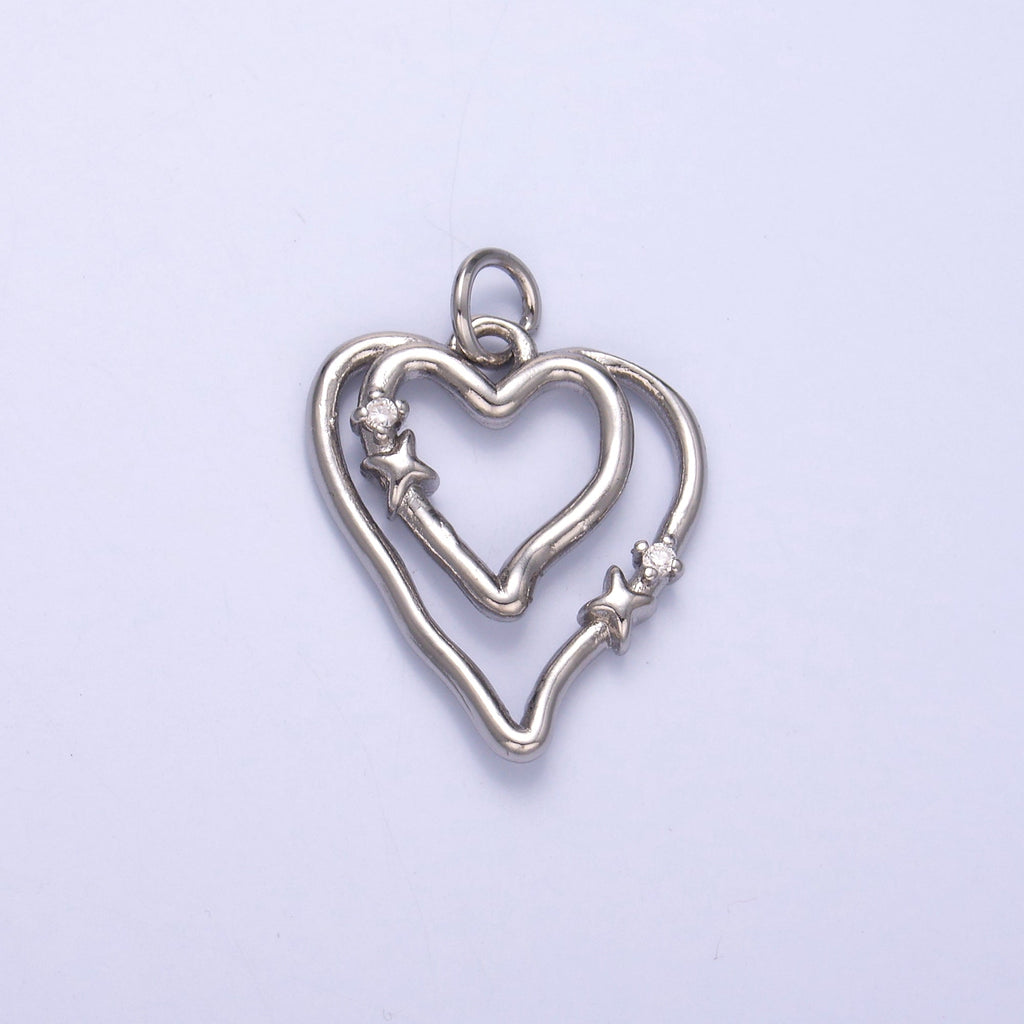 24K Gold plated CZ Star Heart Double Band Charm in Gold & Silver | N016