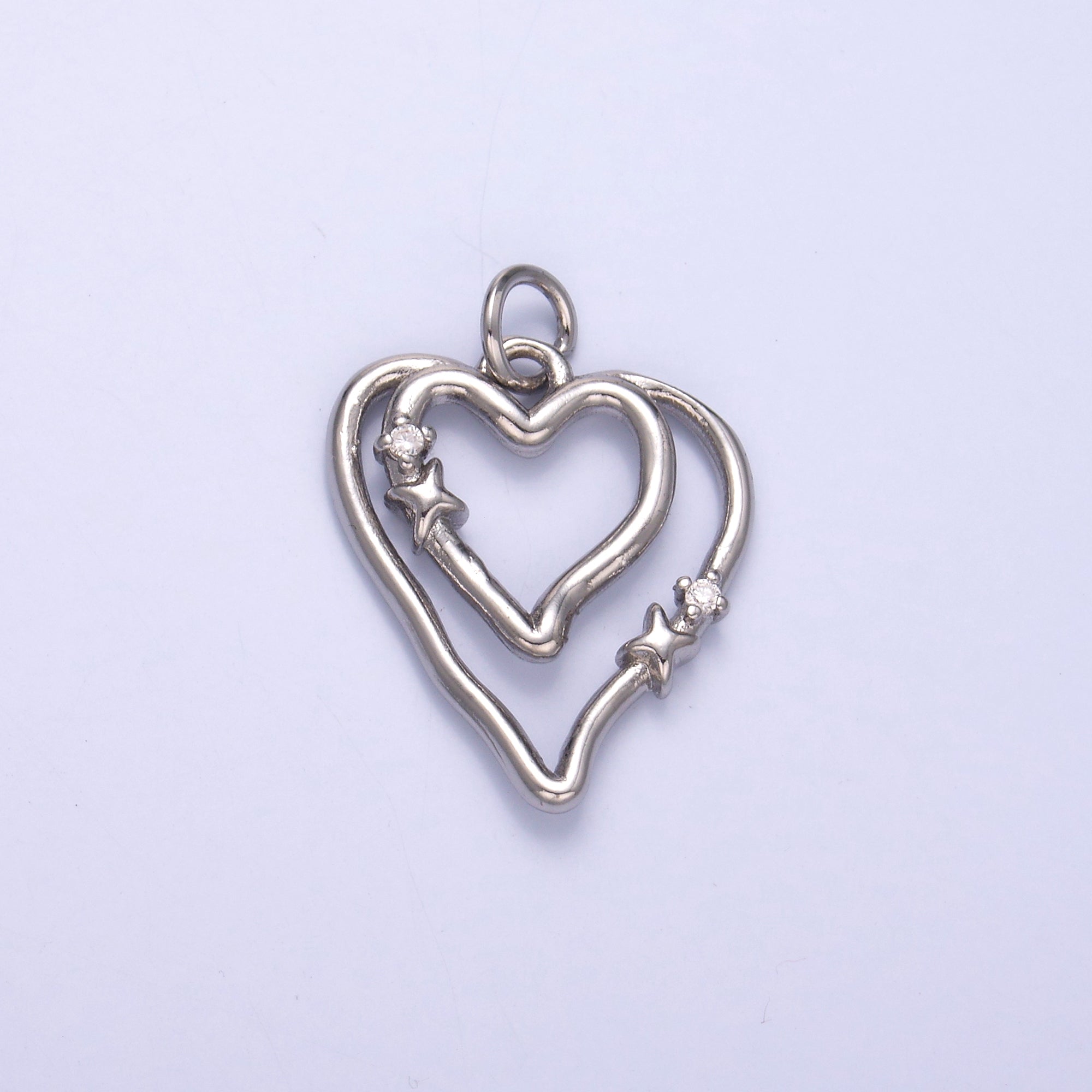 24K Gold plated CZ Star Heart Double Band Charm in Gold & Silver | N016