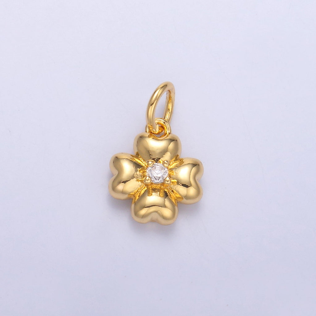24K Gold plated Clear CZ Chubby Flower Multidimensional 3D Charm in Gold & Silver | N018