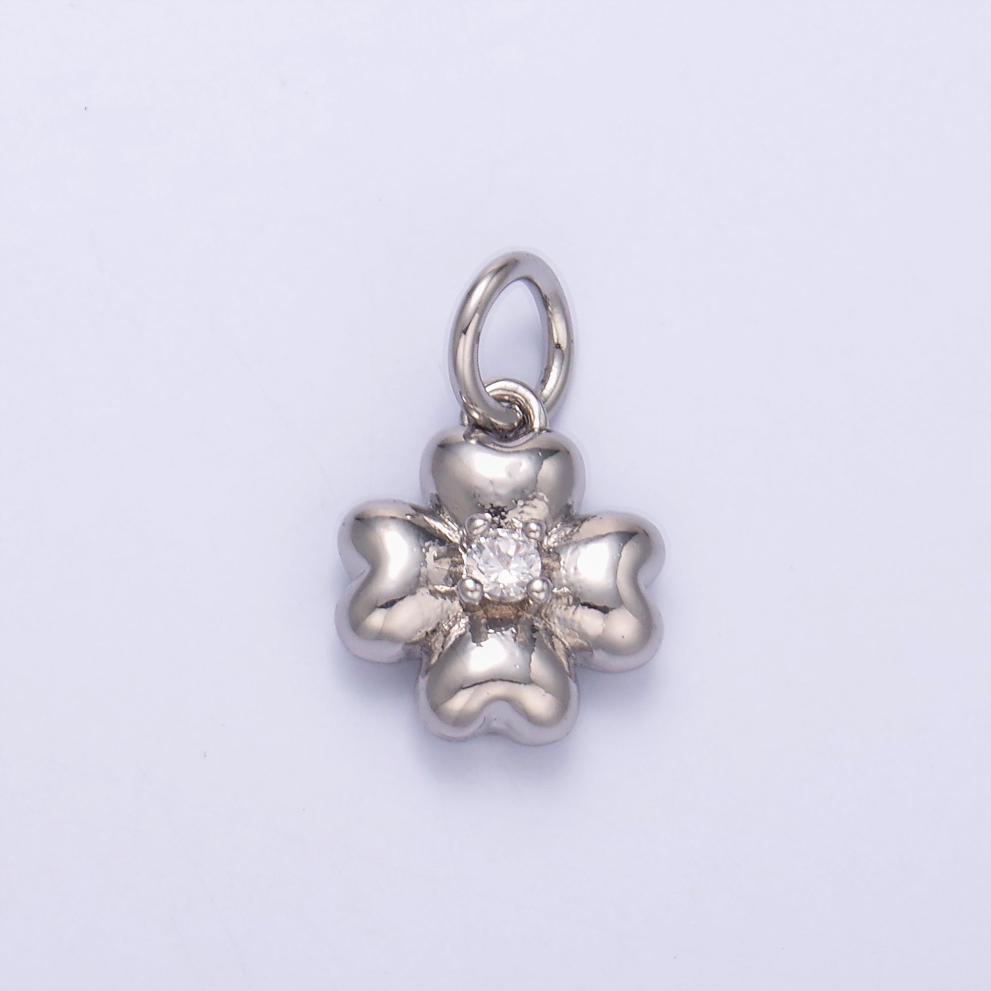 24K Gold plated Clear CZ Chubby Flower Multidimensional 3D Charm in Gold & Silver | N018