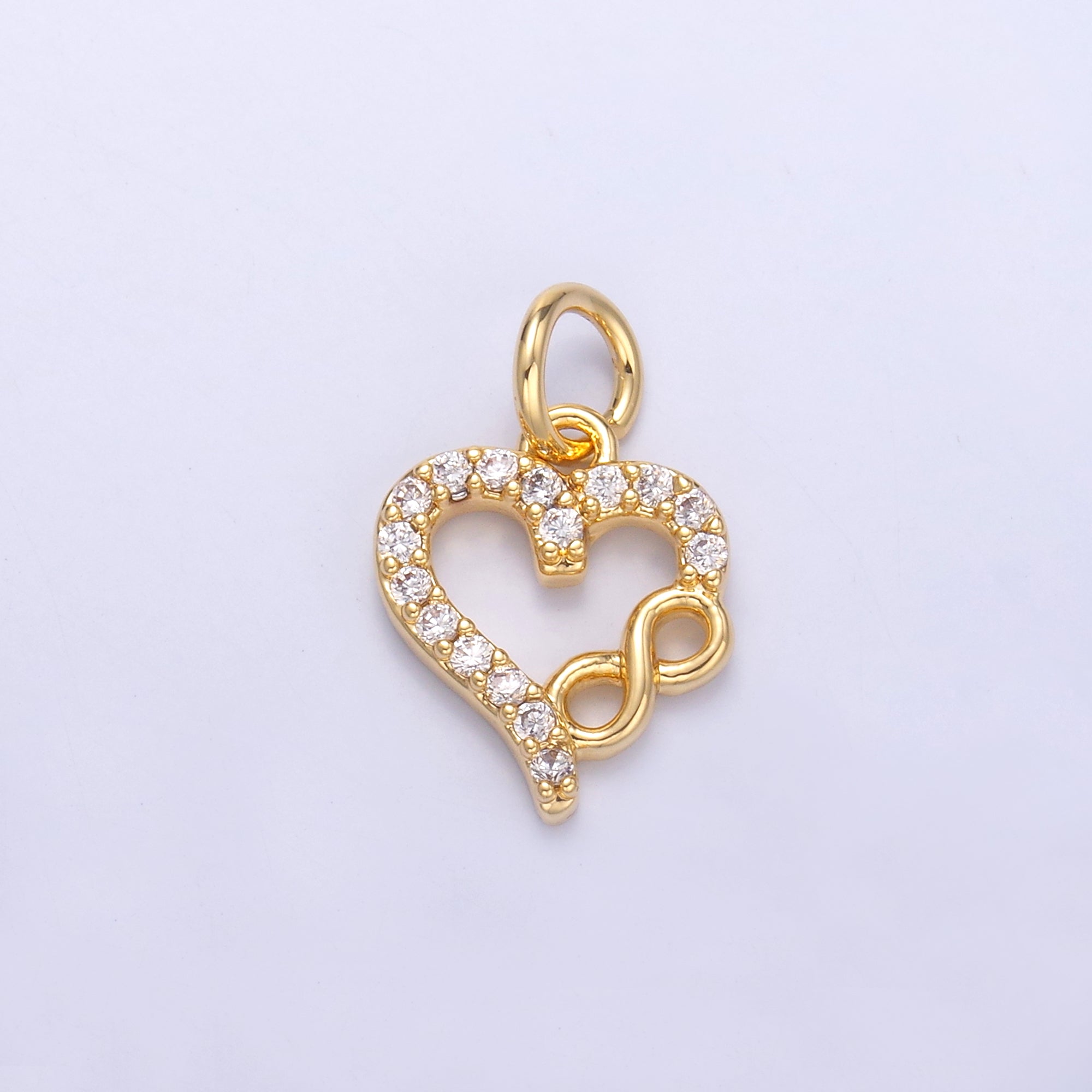 24K Gold plated Micro Paved CZ Infinite Heart Charm in Gold & Silver | N023