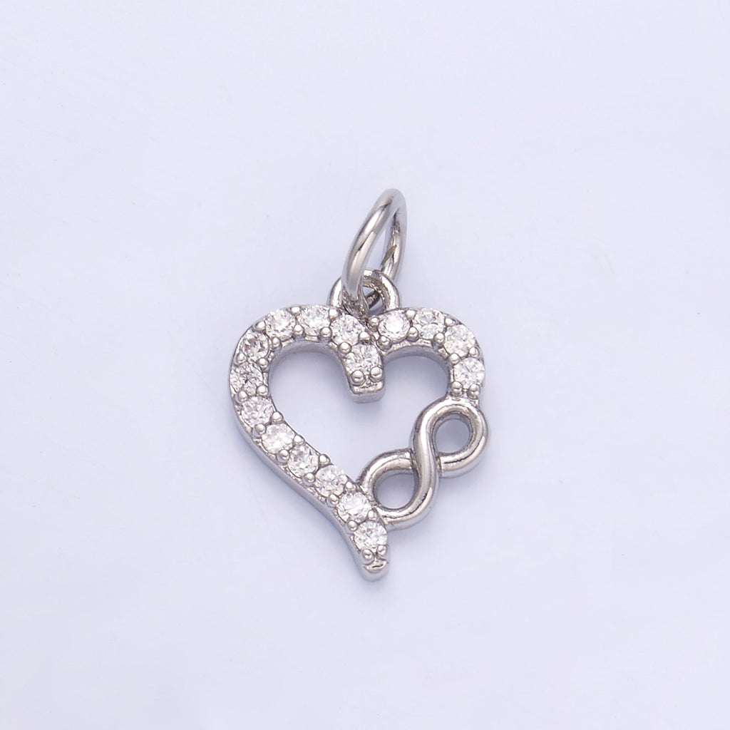 24K Gold plated Micro Paved CZ Infinite Heart Charm in Gold & Silver | N023