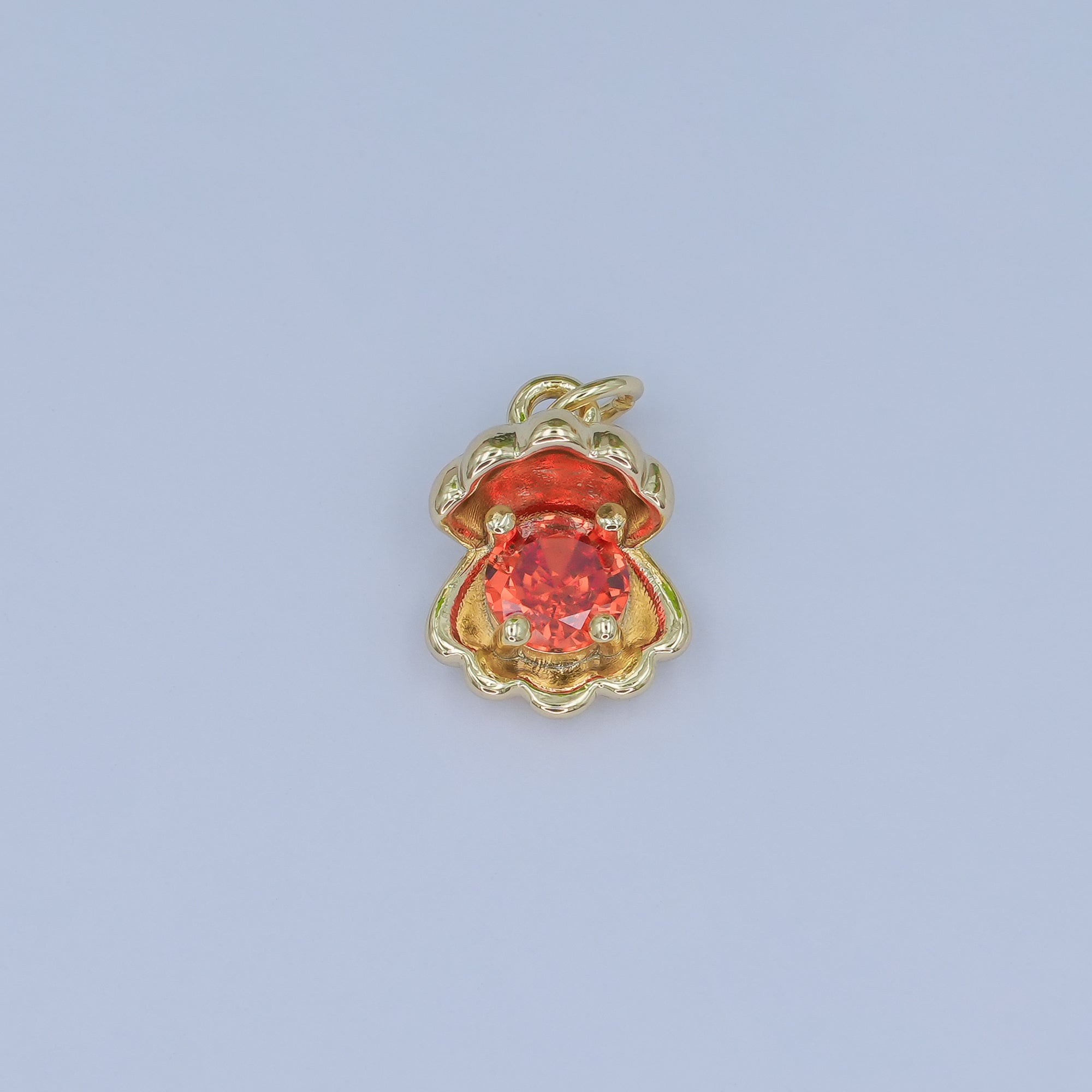 24K Gold plated 14.5mm CZ Sea Shell Clam 3D Multidimensional Charm | N033