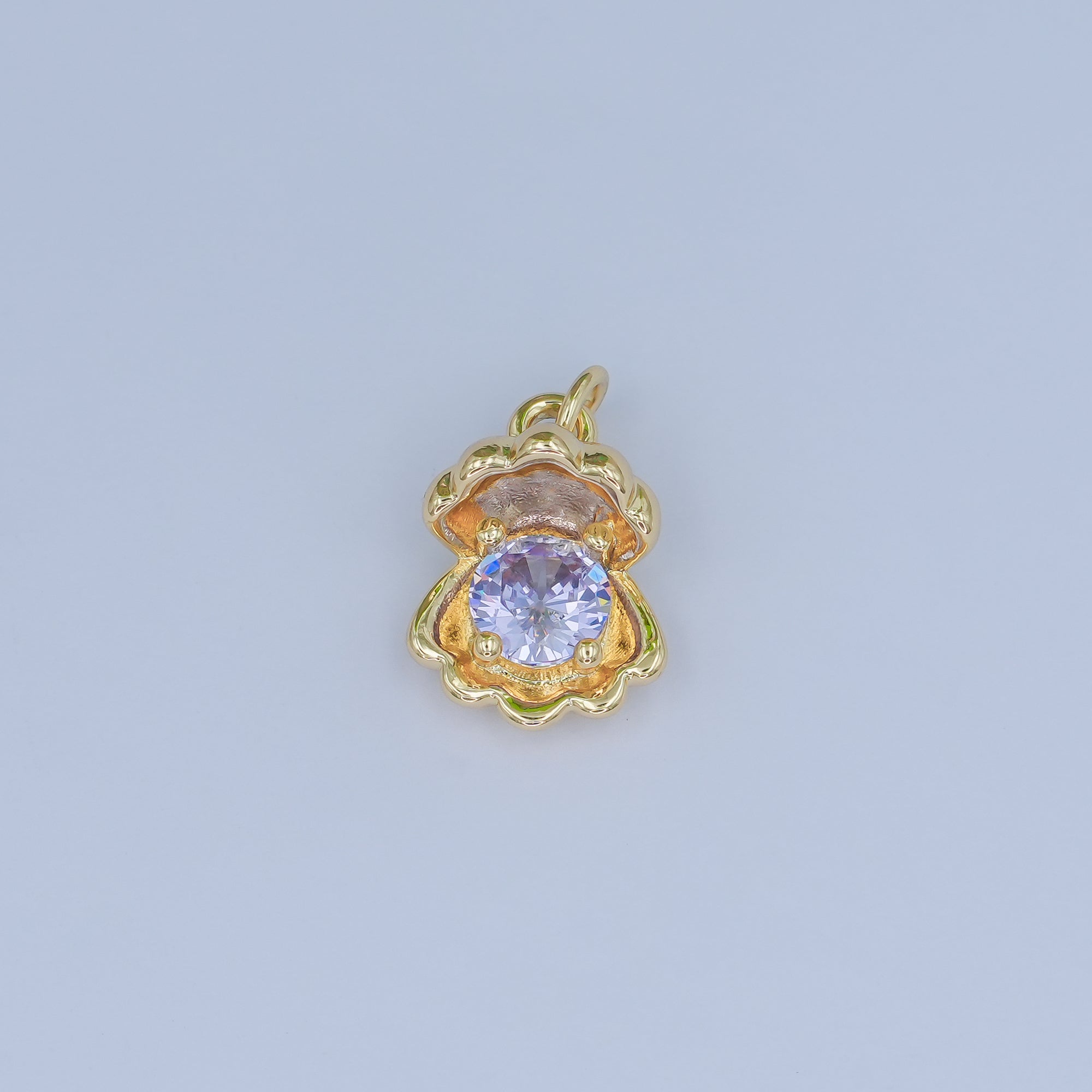 24K Gold plated 14.5mm CZ Sea Shell Clam 3D Multidimensional Charm | N033