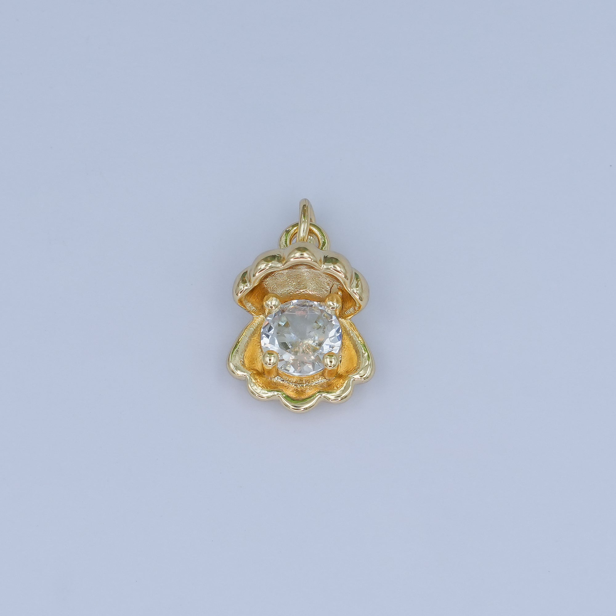 24K Gold plated 14.5mm CZ Sea Shell Clam 3D Multidimensional Charm | N033