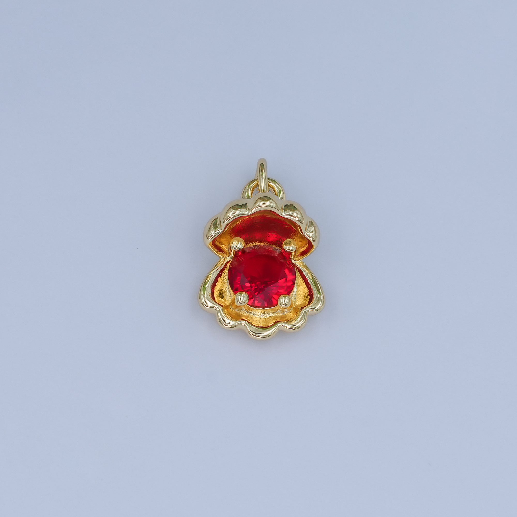 24K Gold plated 14.5mm CZ Sea Shell Clam 3D Multidimensional Charm | N033