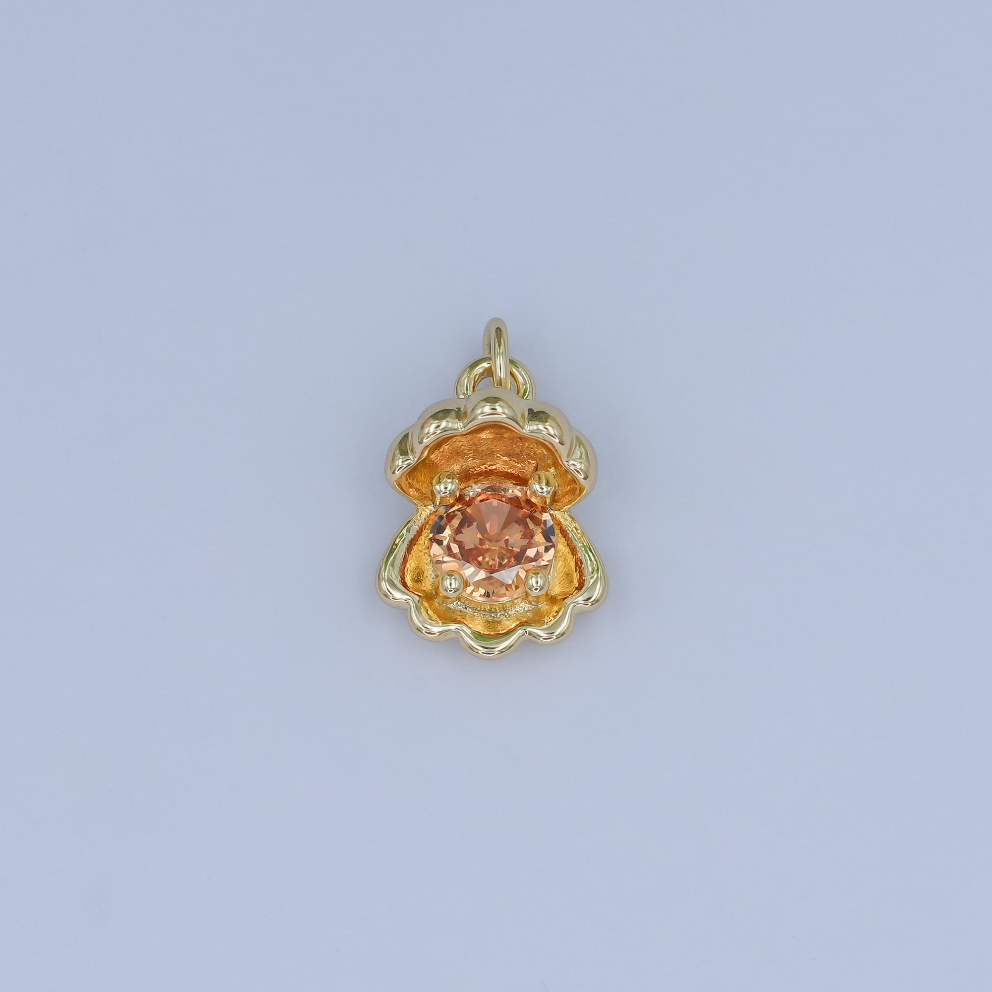 24K Gold plated 14.5mm CZ Sea Shell Clam 3D Multidimensional Charm | N033