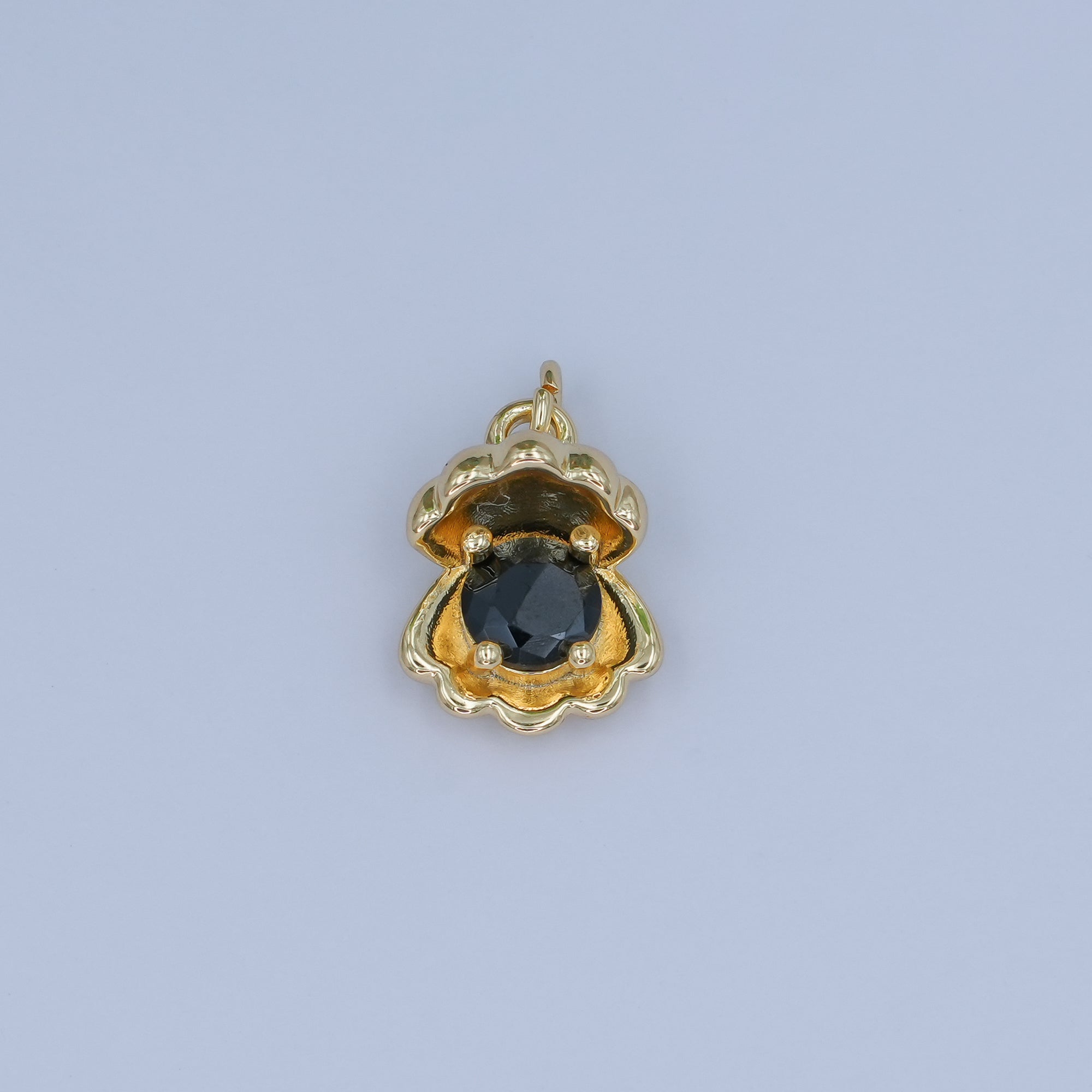 24K Gold plated 14.5mm CZ Sea Shell Clam 3D Multidimensional Charm | N033