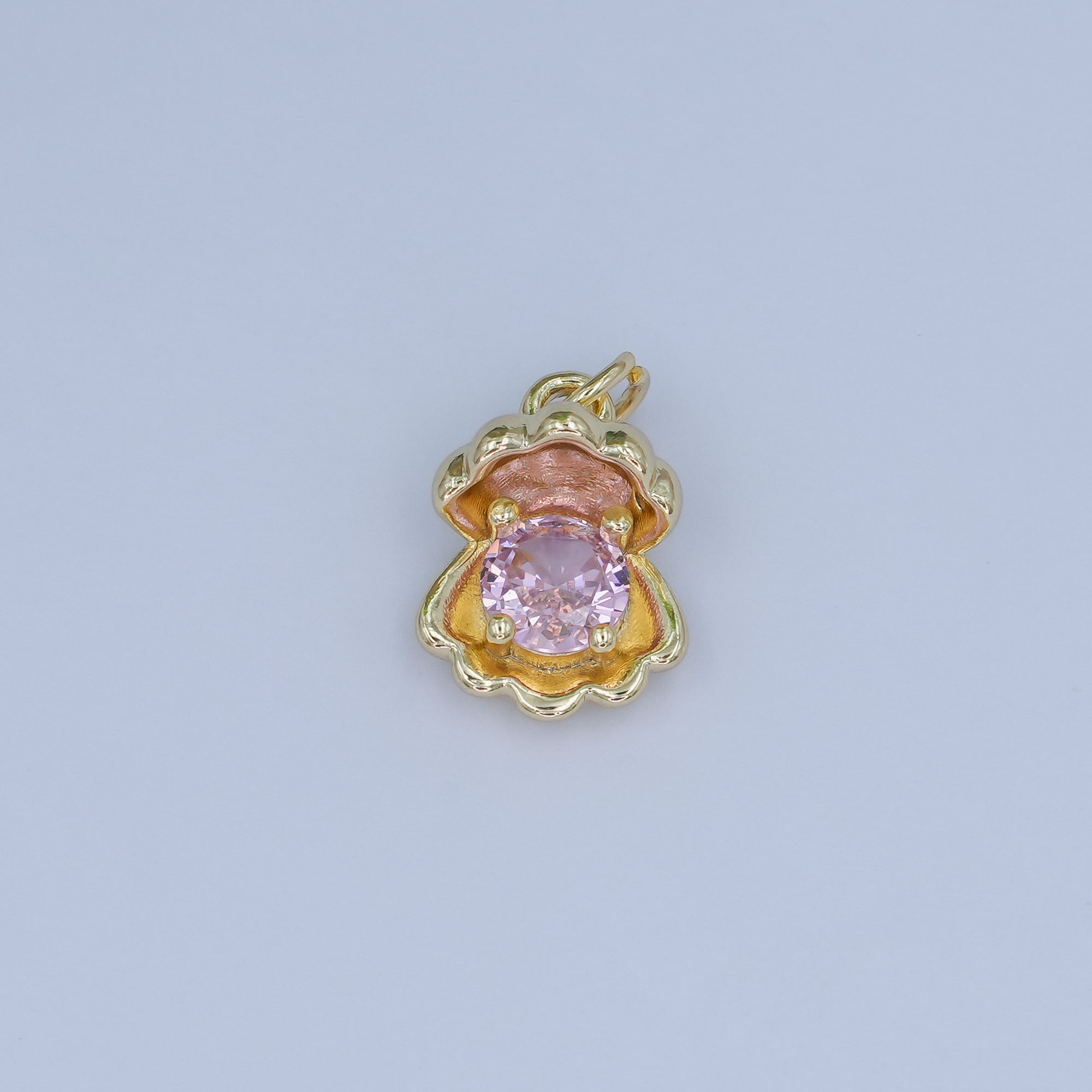 24K Gold plated 14.5mm CZ Sea Shell Clam 3D Multidimensional Charm | N033
