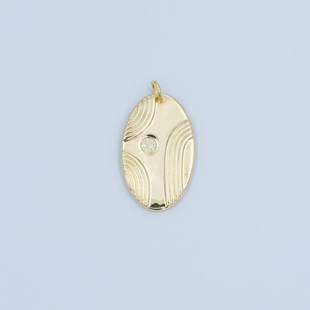 24K Gold plated Lined Geometric Oval Charm | N076