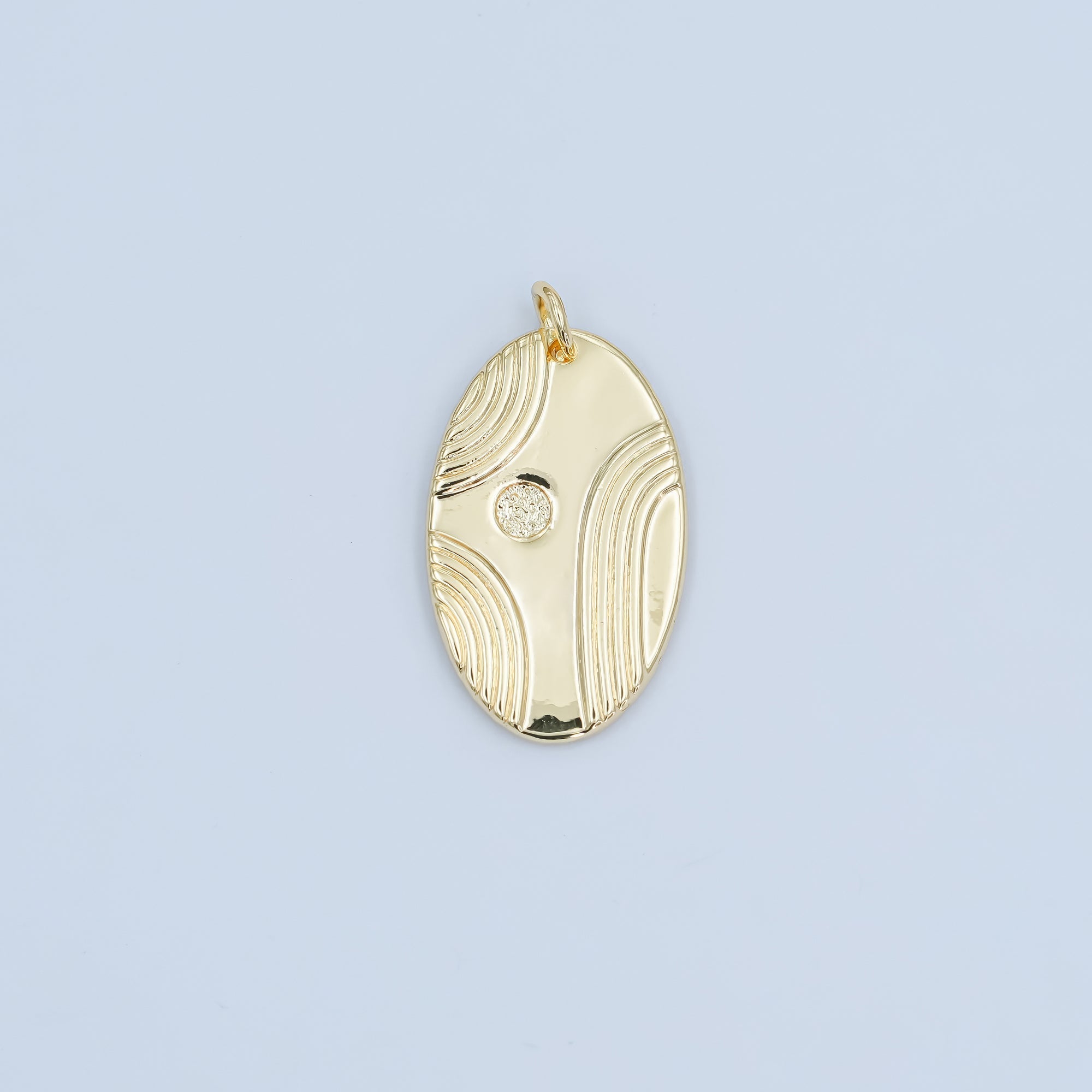 24K Gold plated Lined Geometric Oval Charm | N076