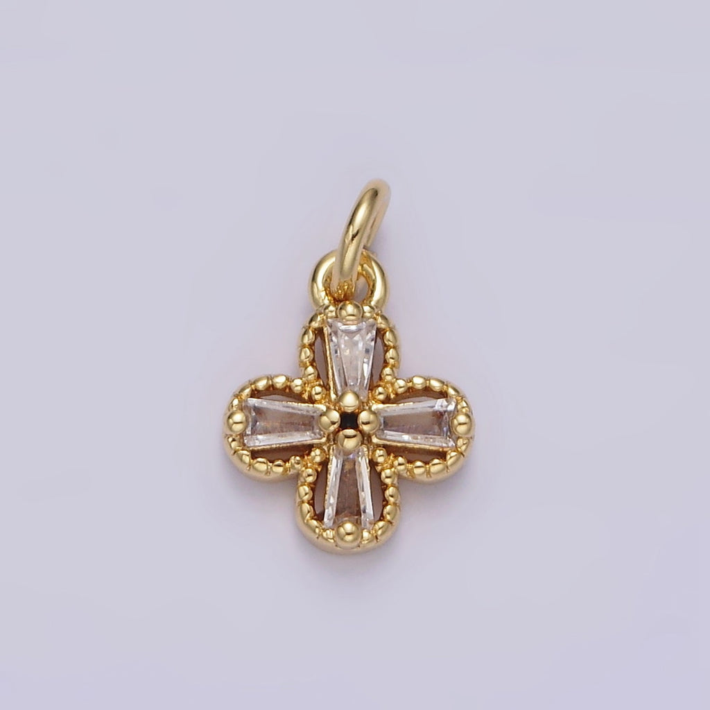 14K Gold plated Clear Baguette Open Beaded Quatrefoil Clover Mini Add-On Charm in Gold & Silver | N1093 N1138