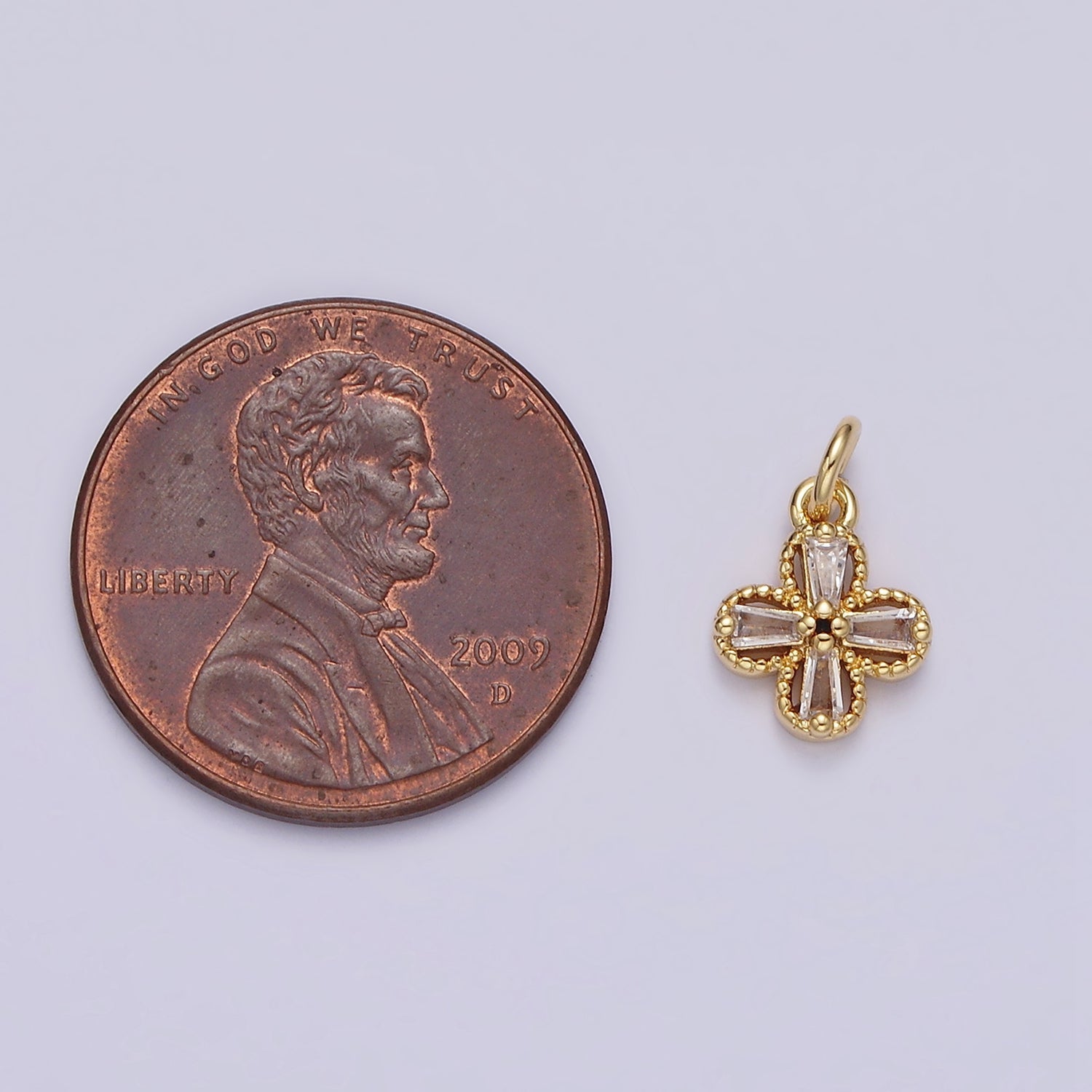 14K Gold plated Clear Baguette Open Beaded Quatrefoil Clover Mini Add-On Charm in Gold & Silver | N1093 N1138