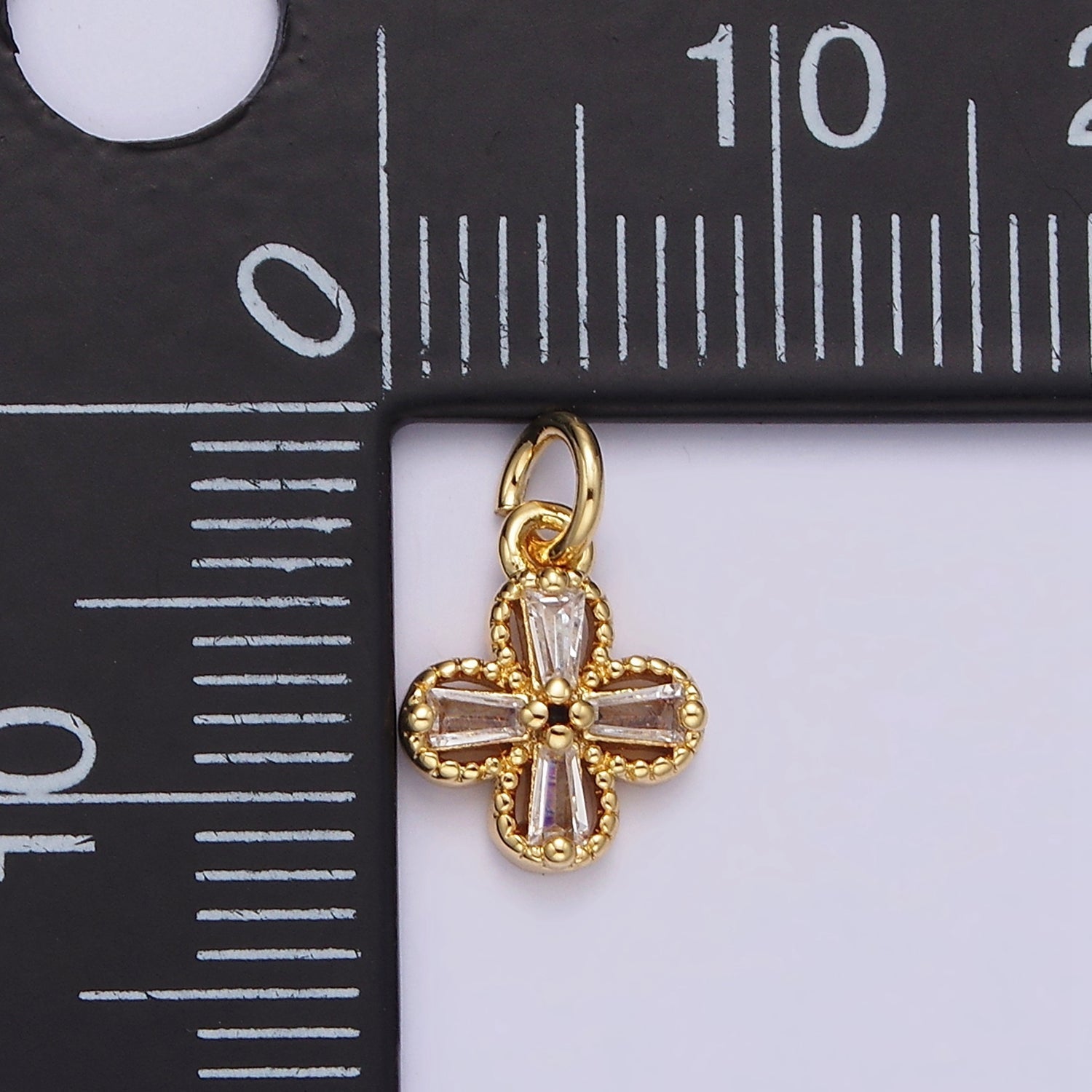 14K Gold plated Clear Baguette Open Beaded Quatrefoil Clover Mini Add-On Charm in Gold & Silver | N1093 N1138