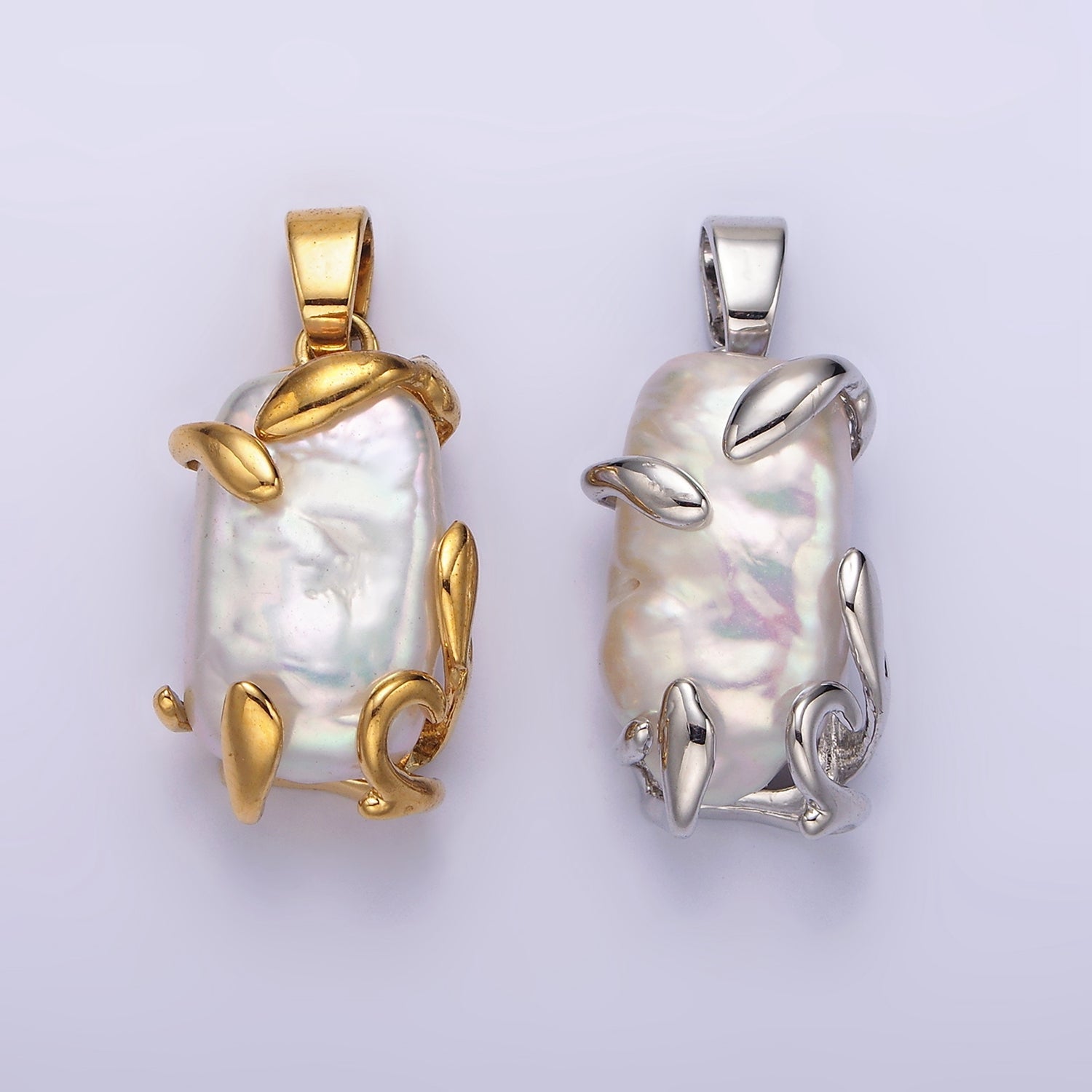 24K Gold plated 26mm White Baroque Freshwater Pearl Molten Drip Pendant in Gold & Silver | N1292 N1293