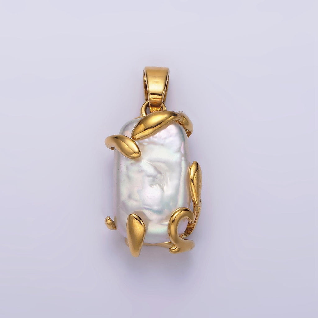 24K Gold plated 26mm White Baroque Freshwater Pearl Molten Drip Pendant in Gold & Silver | N1292 N1293