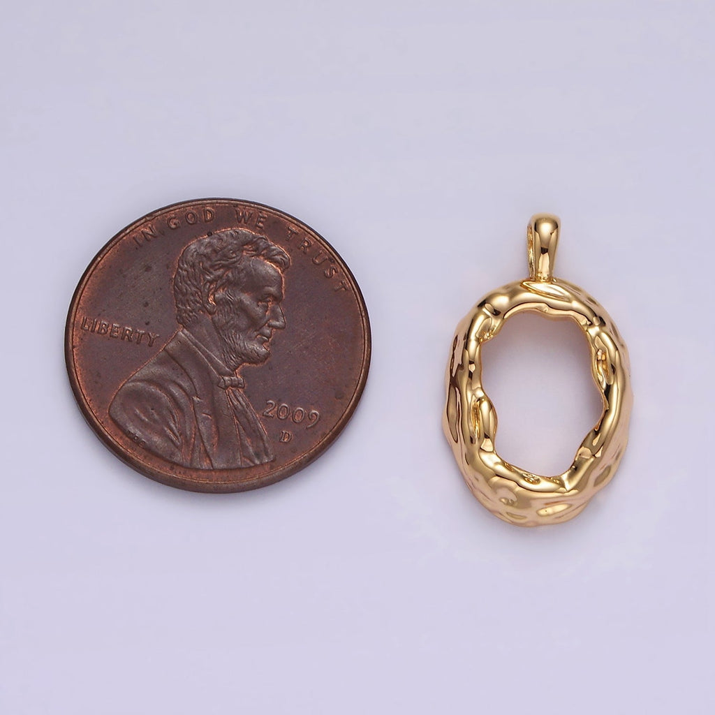 14K Gold plated Open Dented Molten Minimalist Oval Pendant | N1908 - DLUXCA