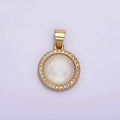 14K Gold plated 13mm Moonstone Gemstone Micro Paved CZ Round Pendant | N1937